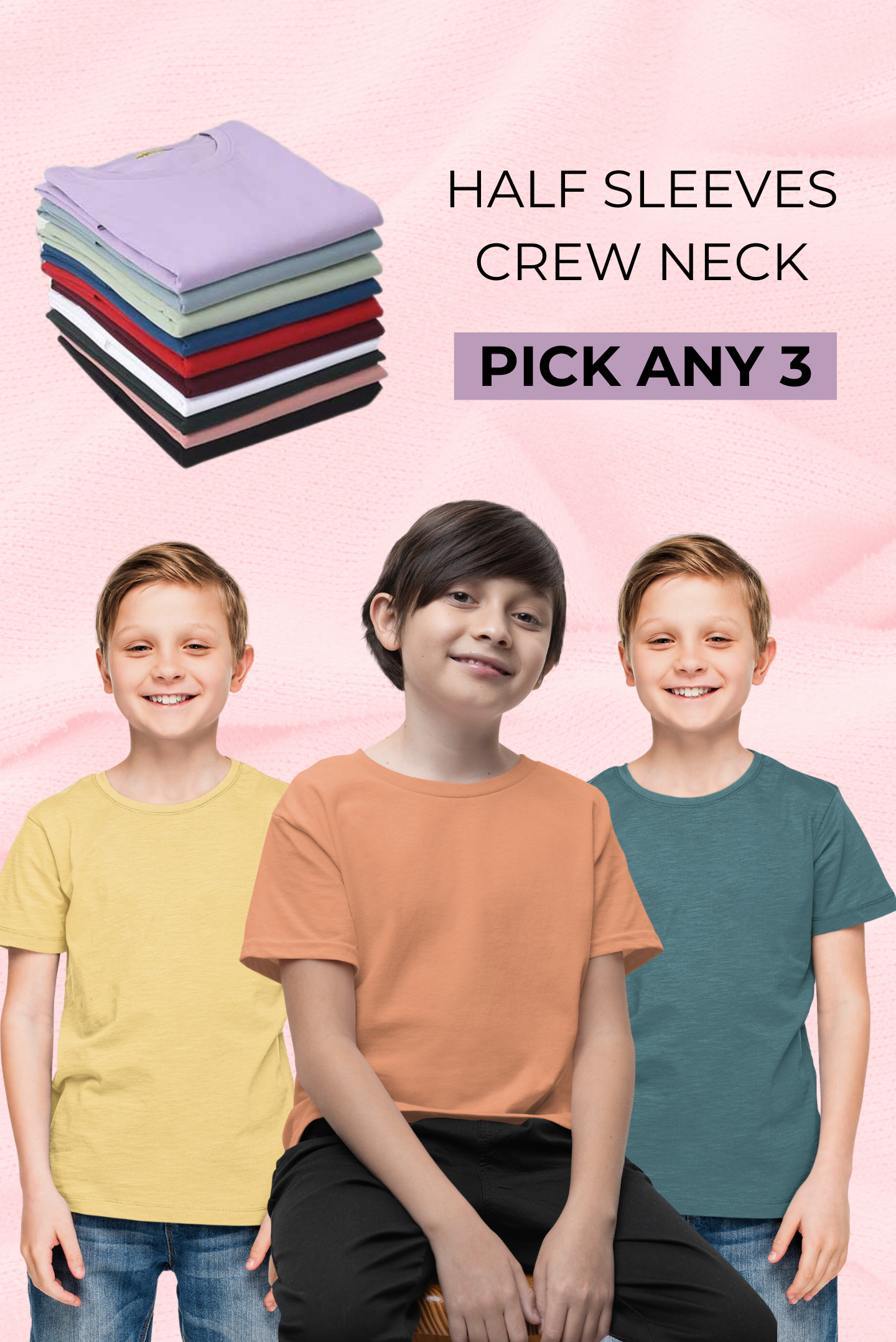 Boy's Pack of 3 Crew Neck Tshirt