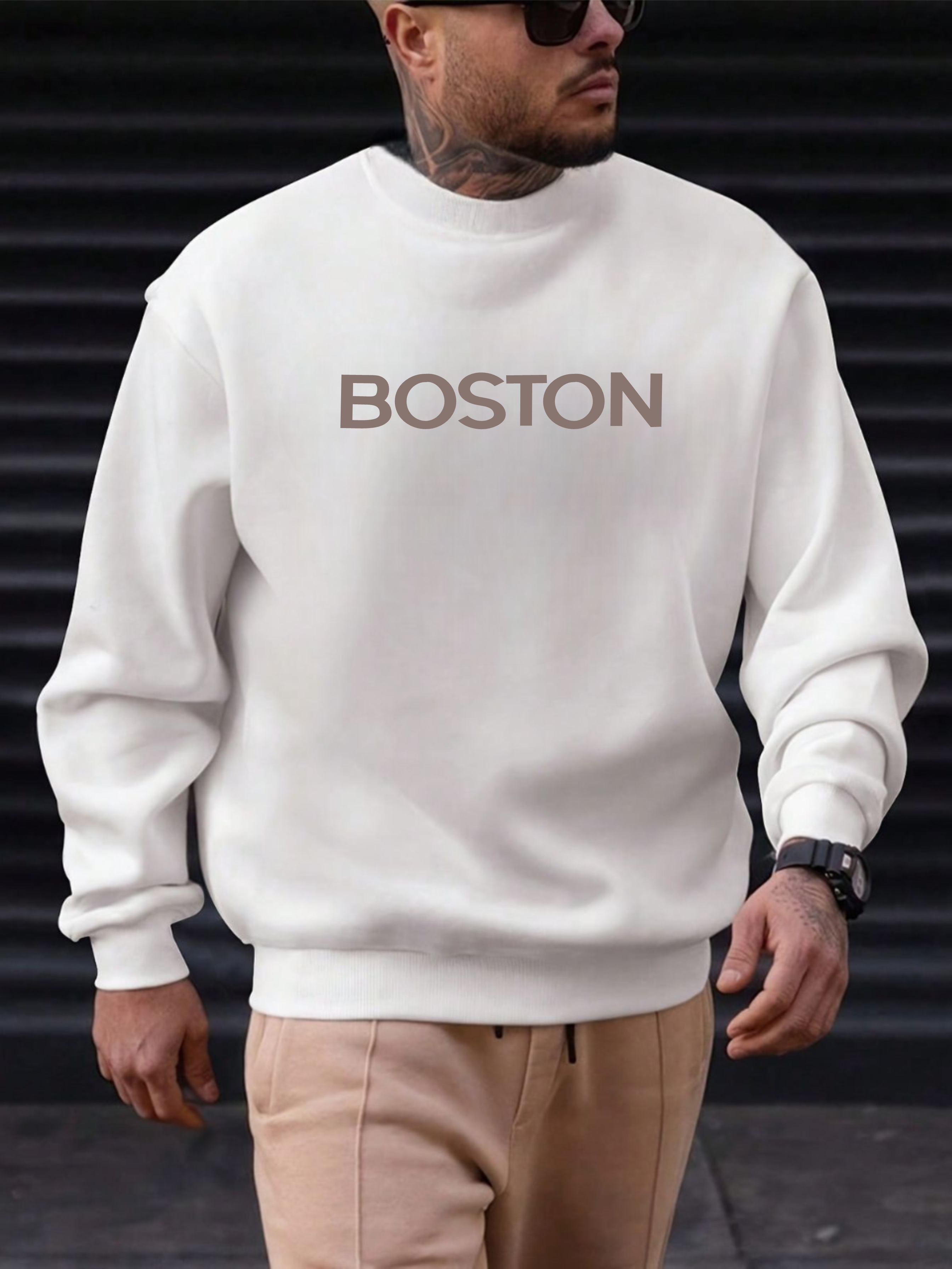 Men's Custom Hoodie BOSTON Print Design (Front) White