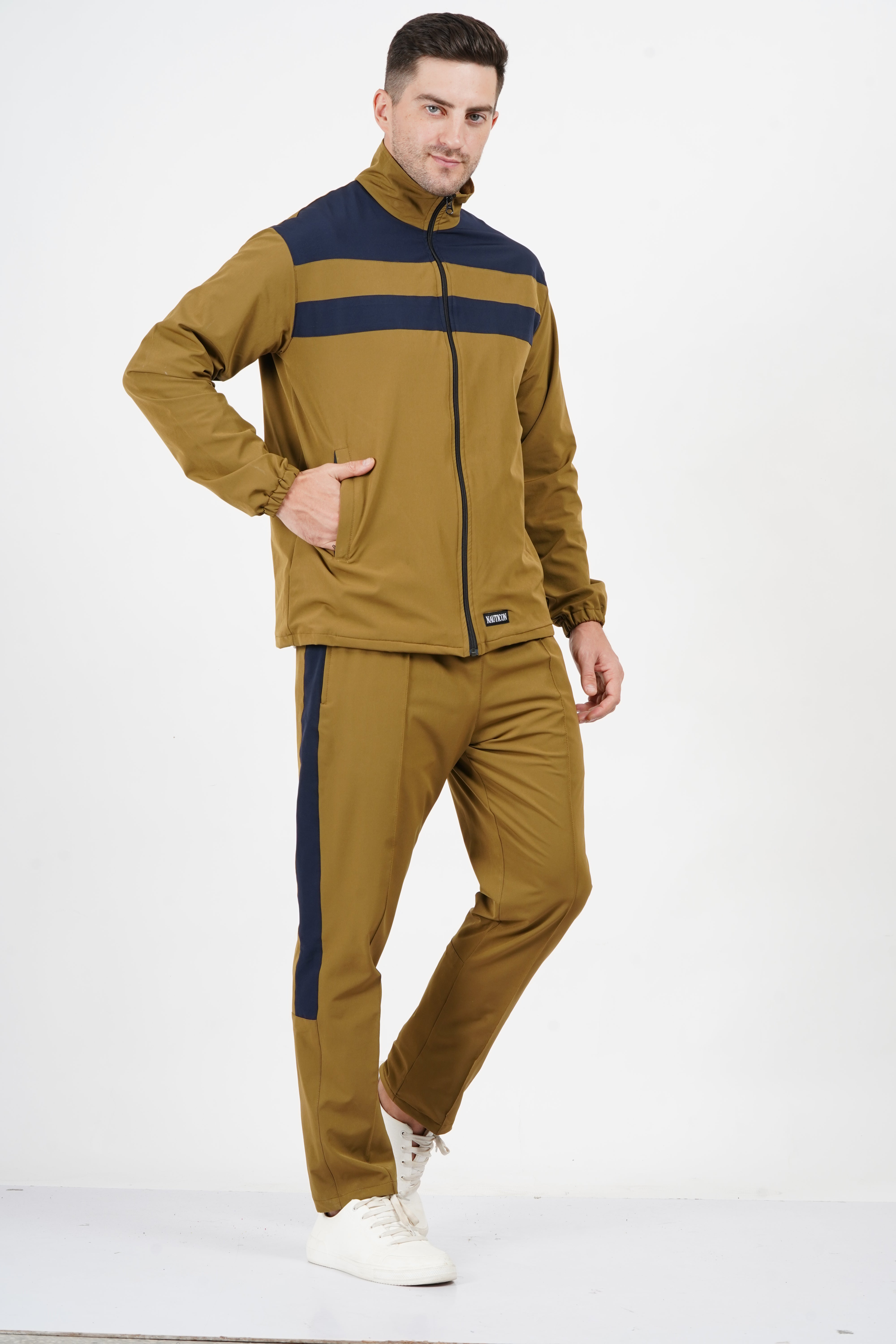 COLORS QUEE Chest Panel Tracksuit Set for Men Khaki & Navy