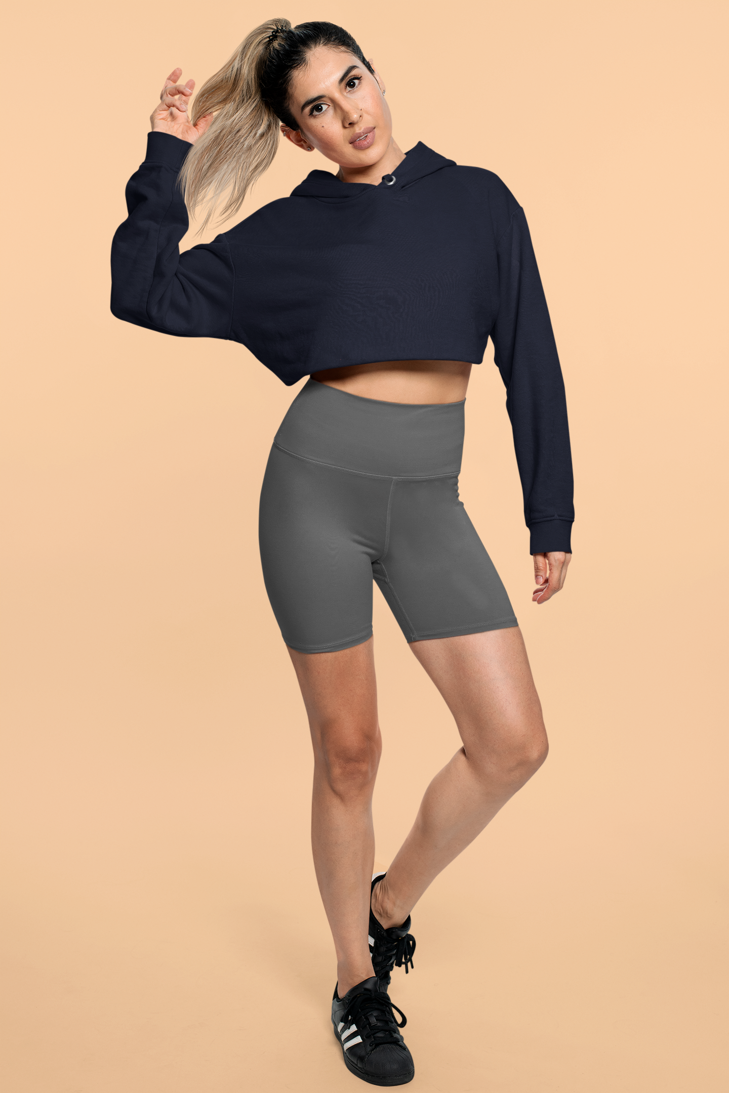 Women's Ebony Color Crop Hoodie - Sleek & Stylish Comfort