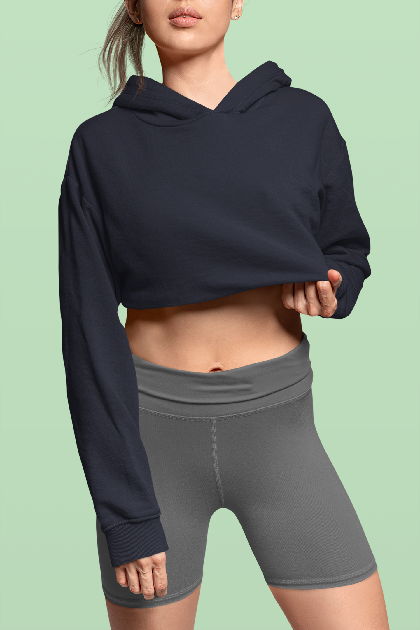 Women's Ebony Color Crop Hoodie - Sleek & Stylish Comfort