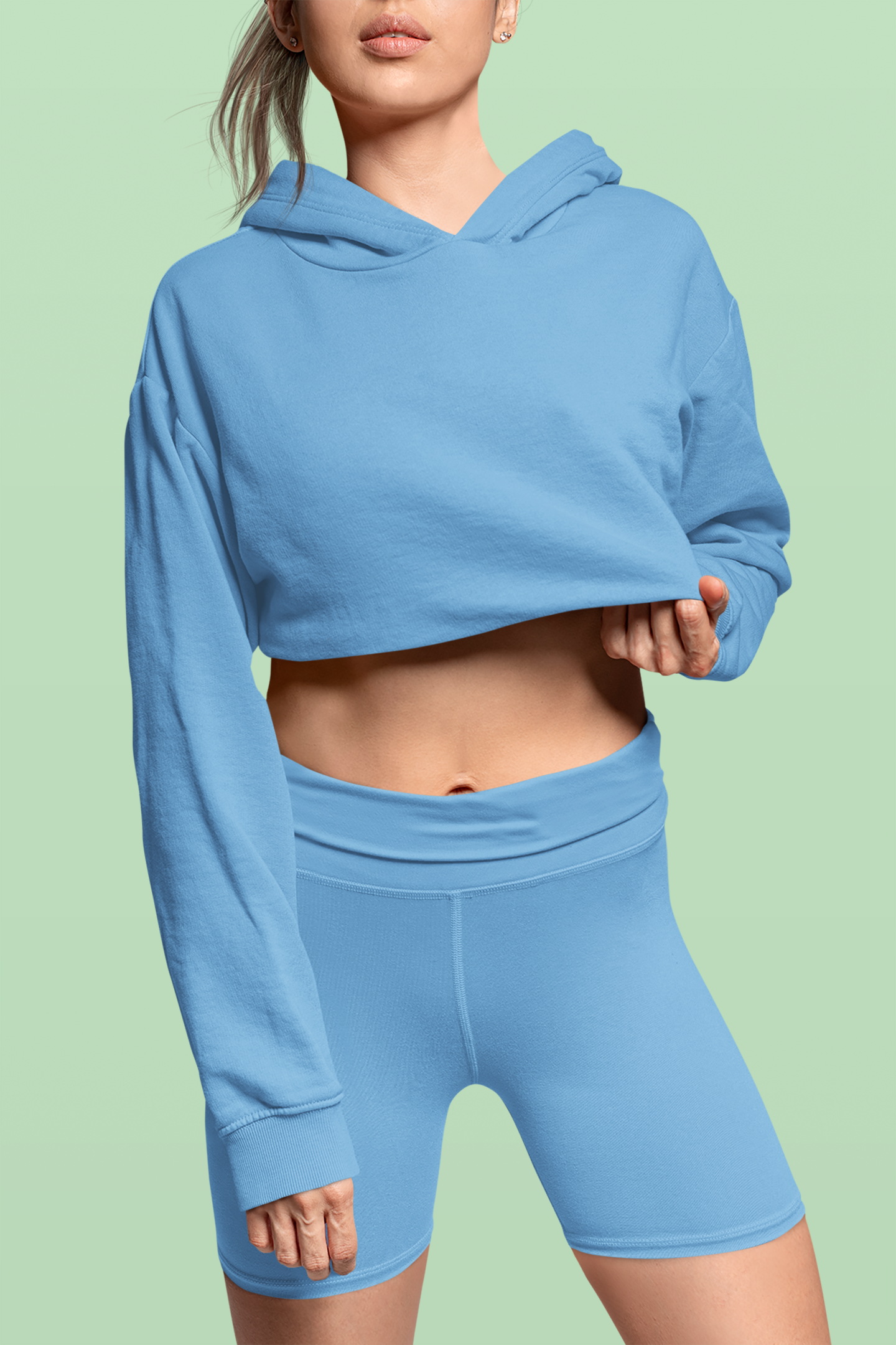 Women’s Havelock Blue Color Crop Hoodie