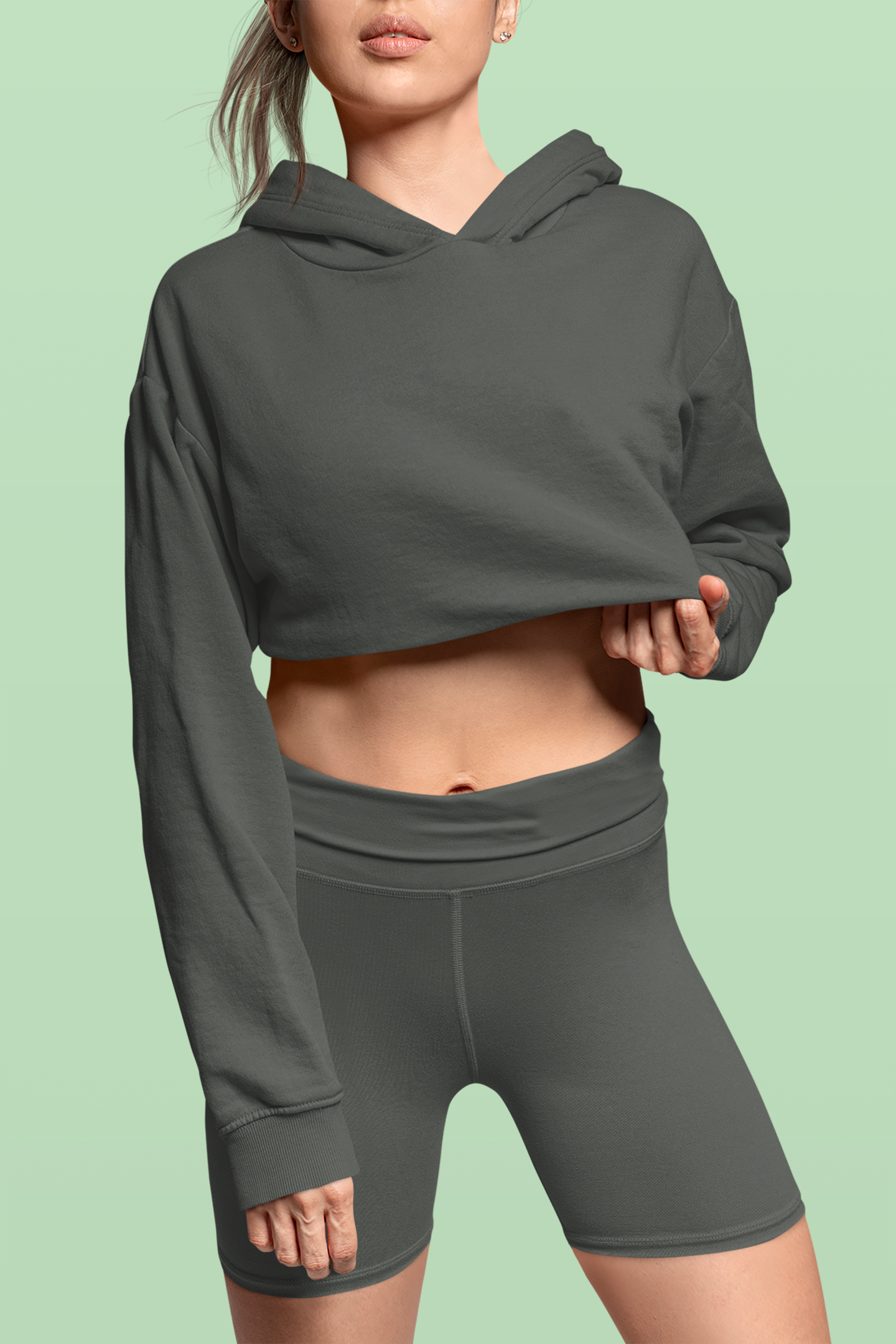 Women’s Lunar Green Color Crop Hoodie - Comfort Stylish