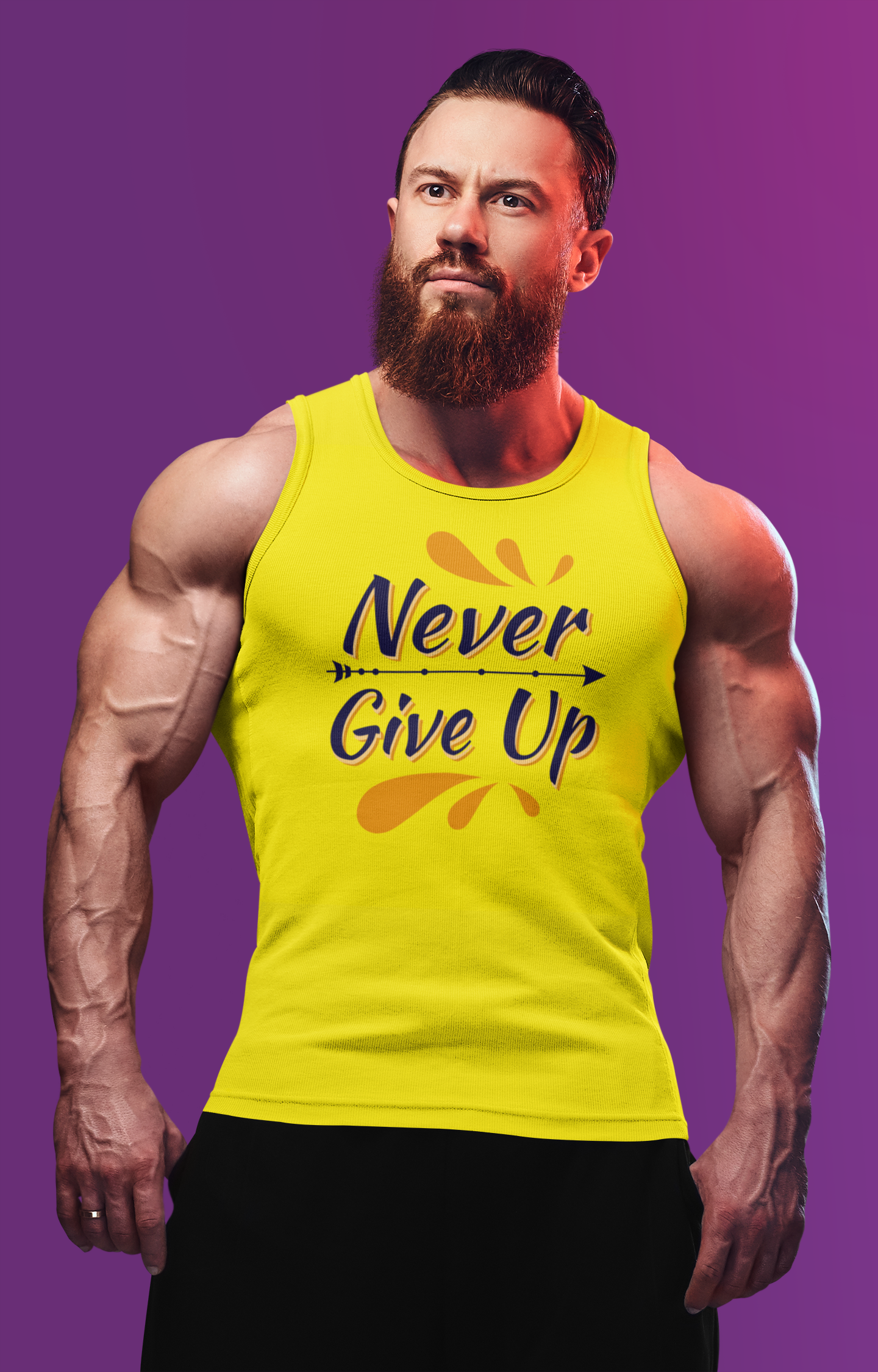 Active Gym Tank Top Lemon Yellow Never Goive Up For Men