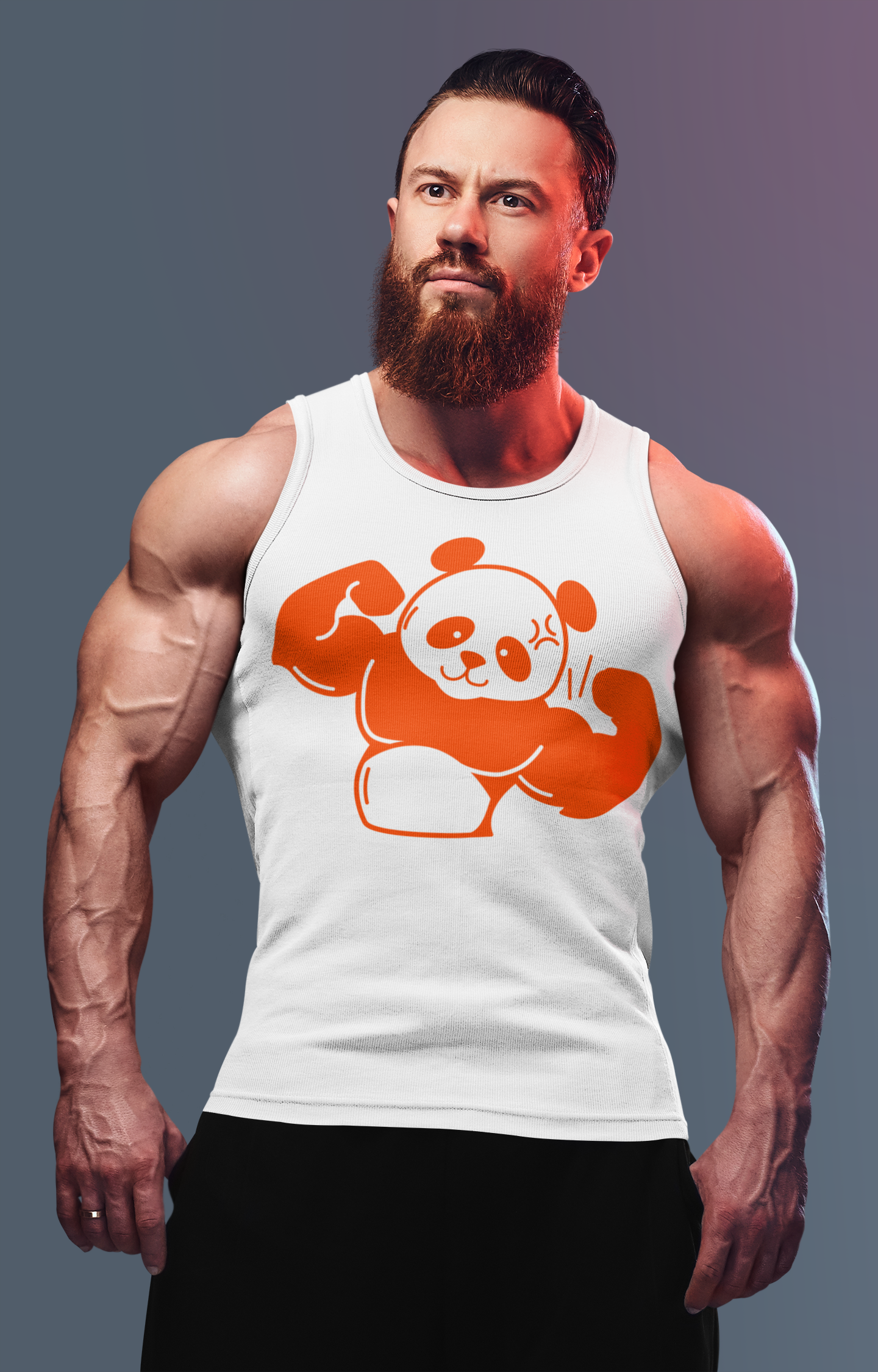 Active Gym Tank Top White Muscular Panda For Men