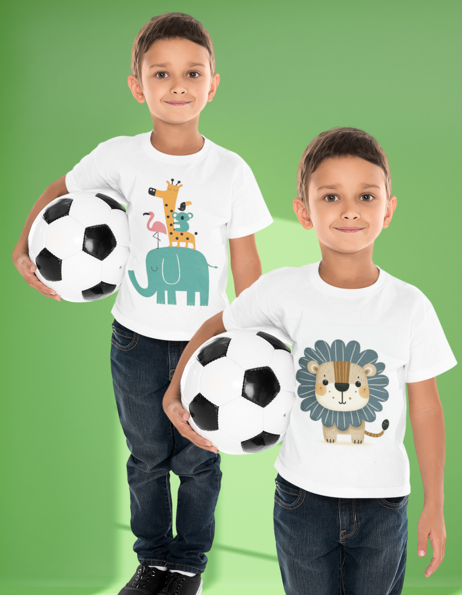 Adorable Kids’ Animal Graphic T-Shirts COMBO – Fun & Playful Designs WHITE