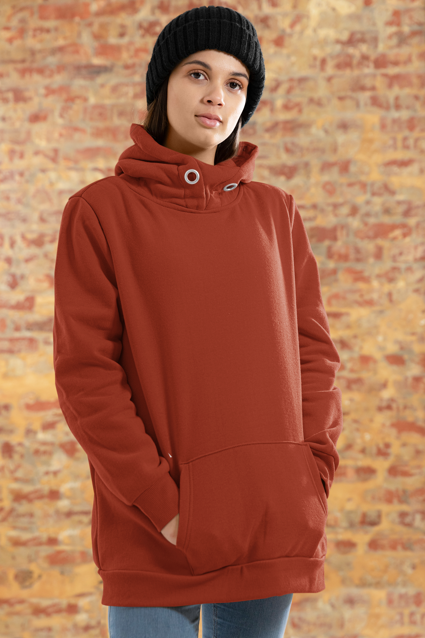 Women's Totem Pole Color Plain Hoodie