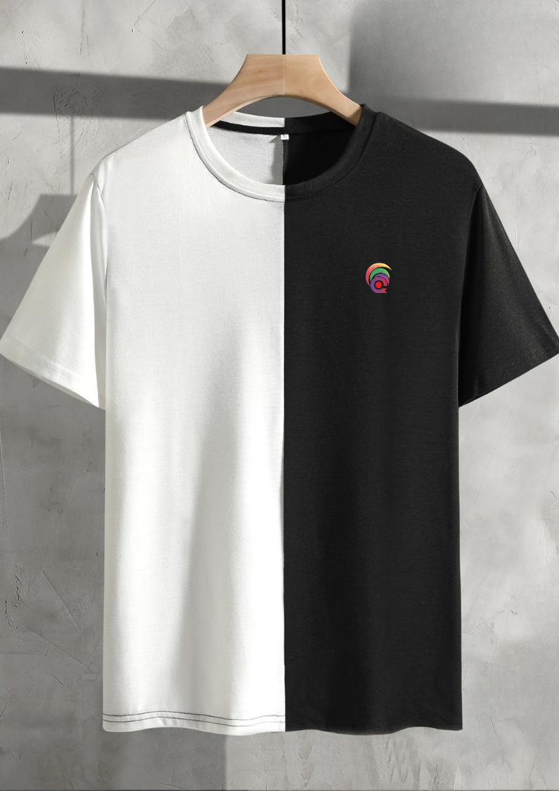 Men’s Black & White Split Half T-Shirt