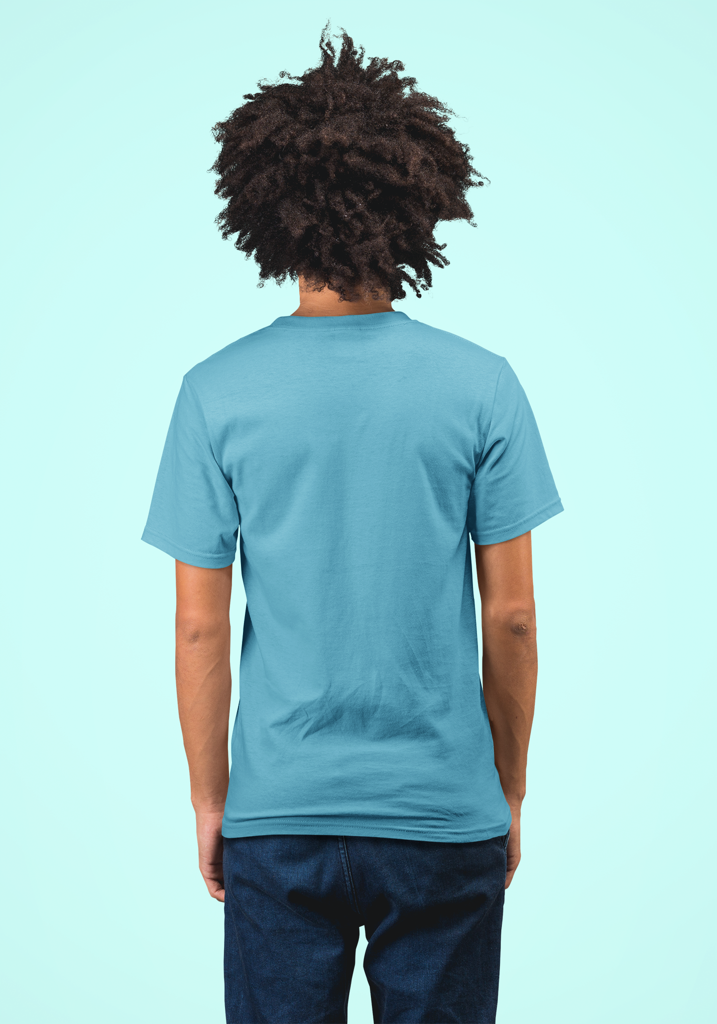 Plain Fountain Blue Crew Neck T-Shirt