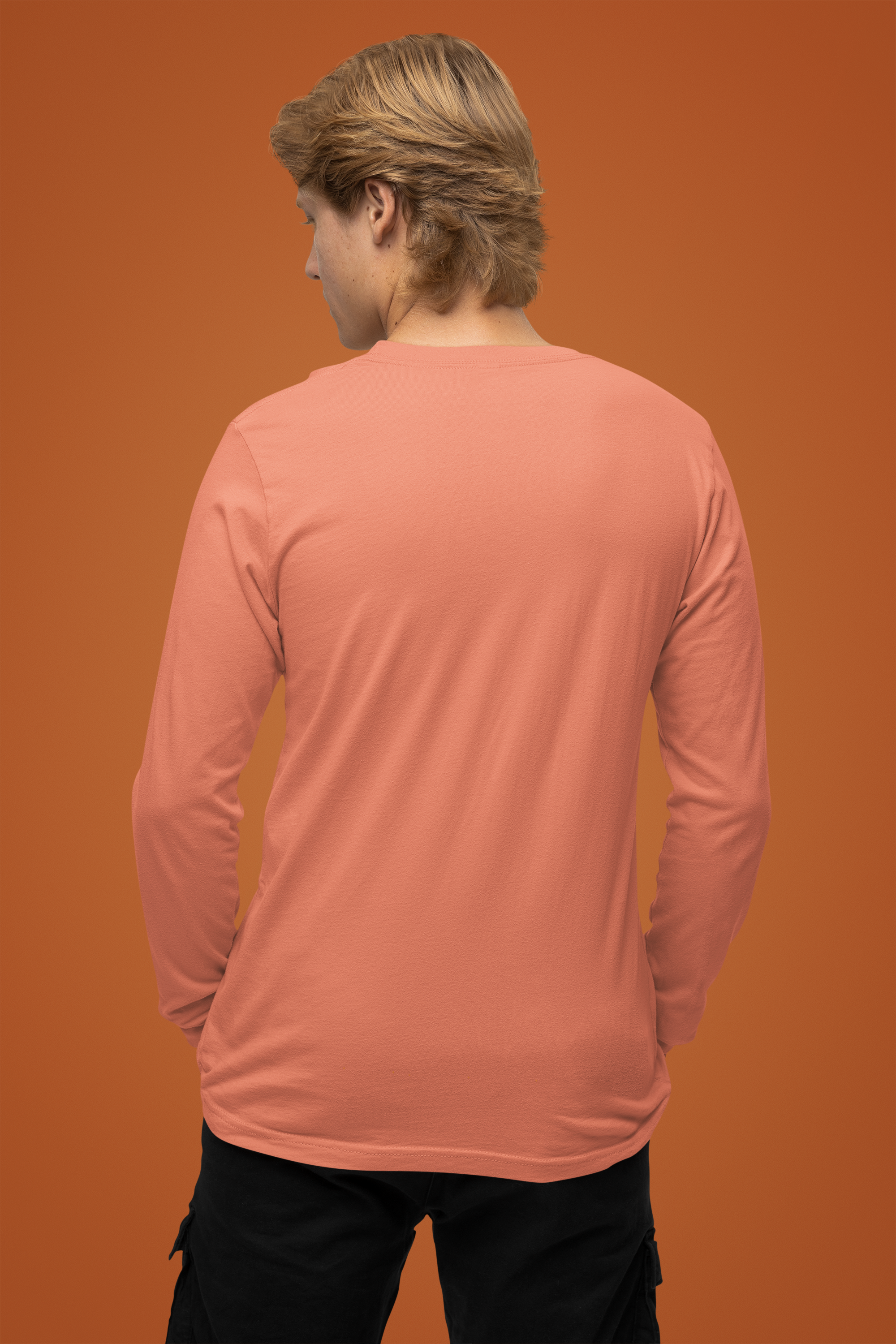 Men's Plain Blushing PEACH Full Sleeves Crew Neck T-Shirt