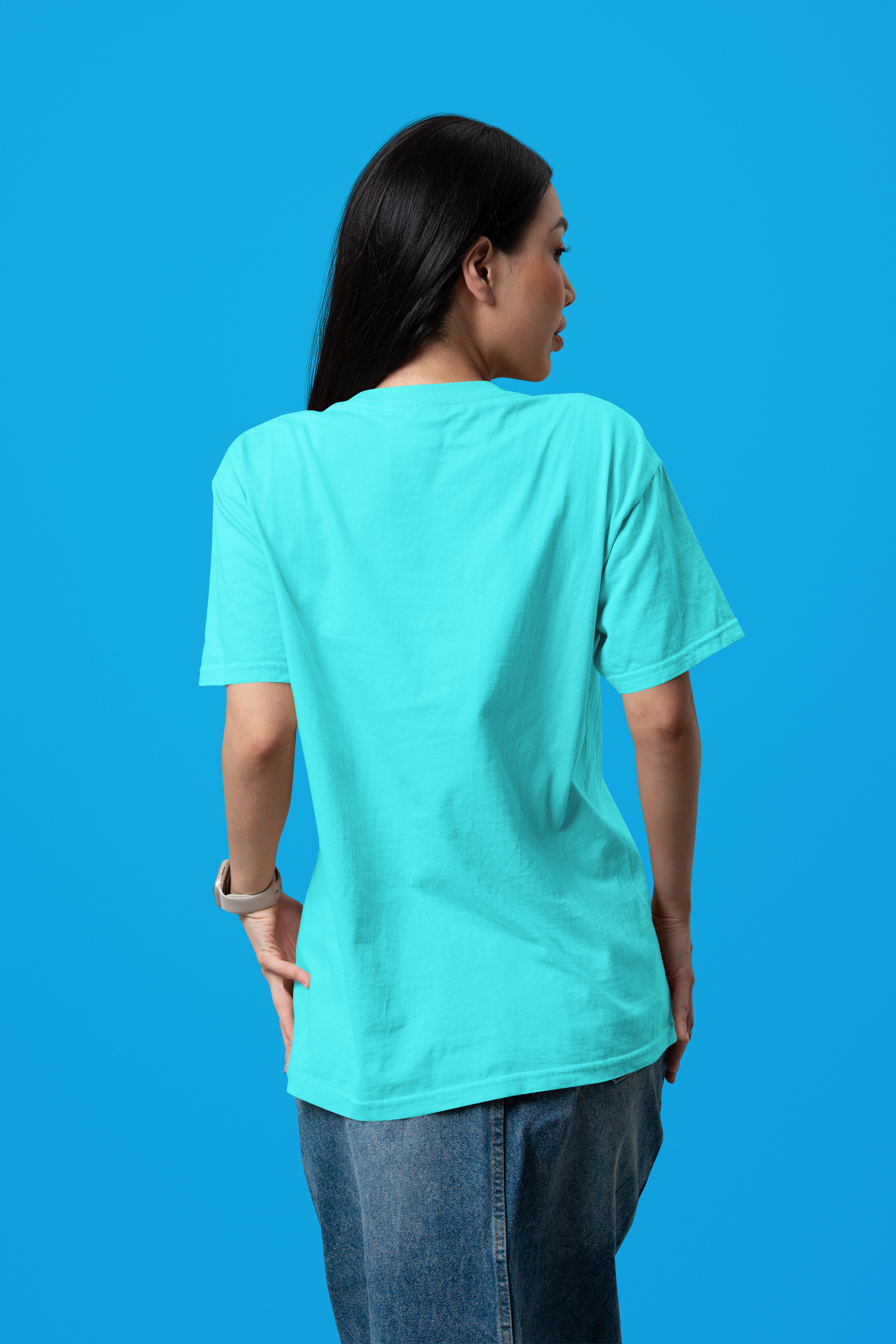 Women's Plain Blue Diamond Crew Neck T-Shirt