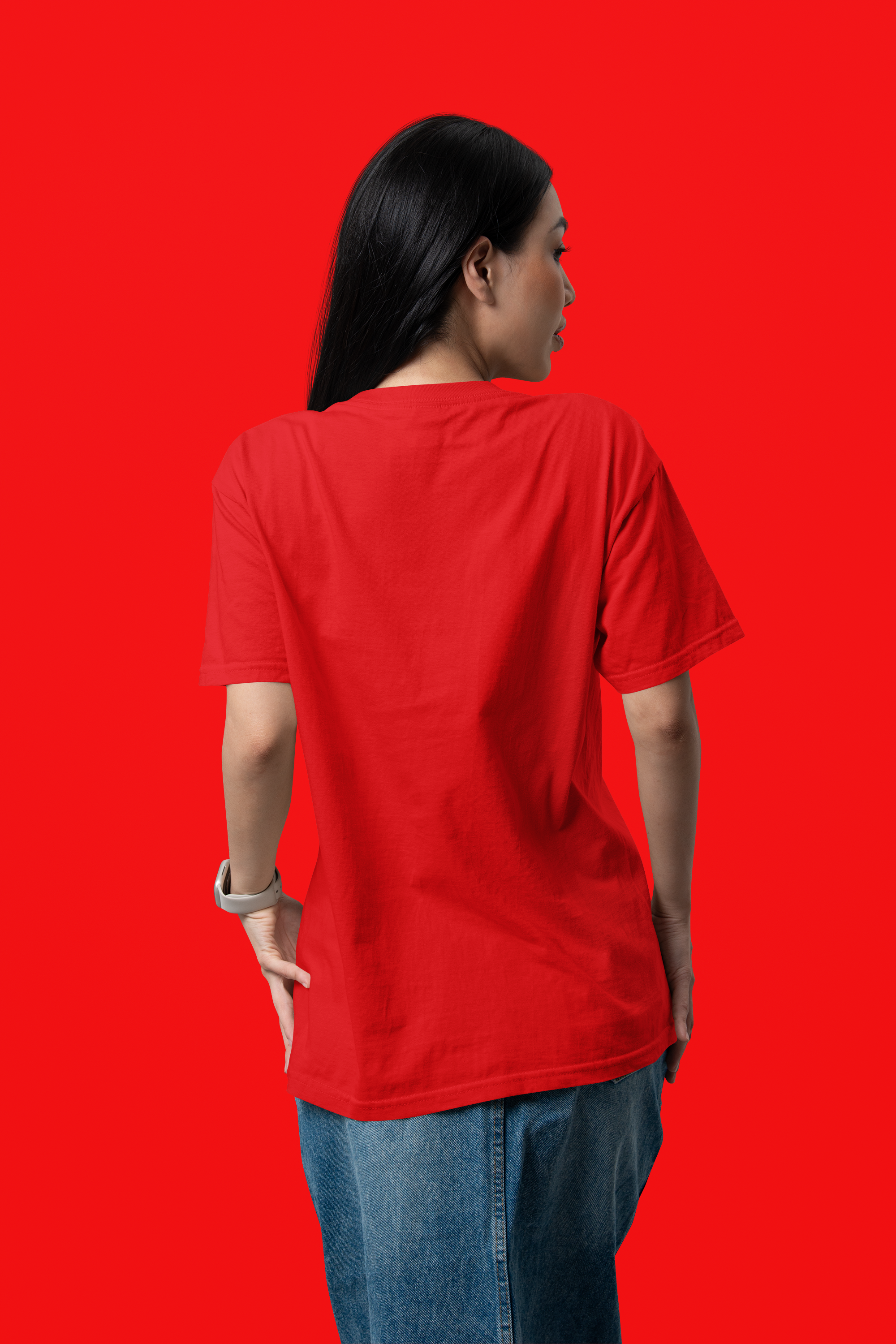 Women's Plain Dark RED Crew Neck T-Shirt