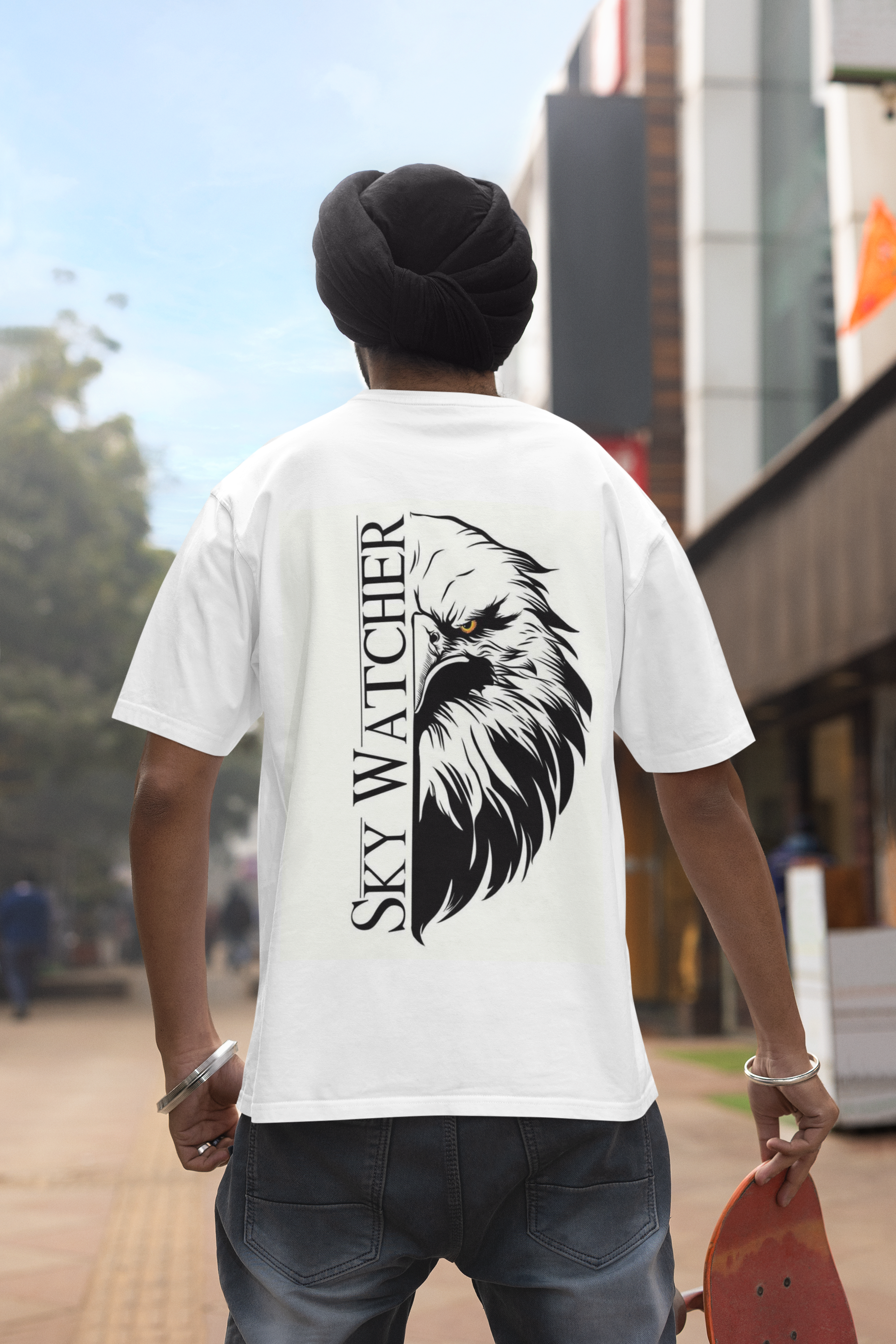 Custom T-Shirt for Men Color WHITE  SKY WATCHER BACK Oversize