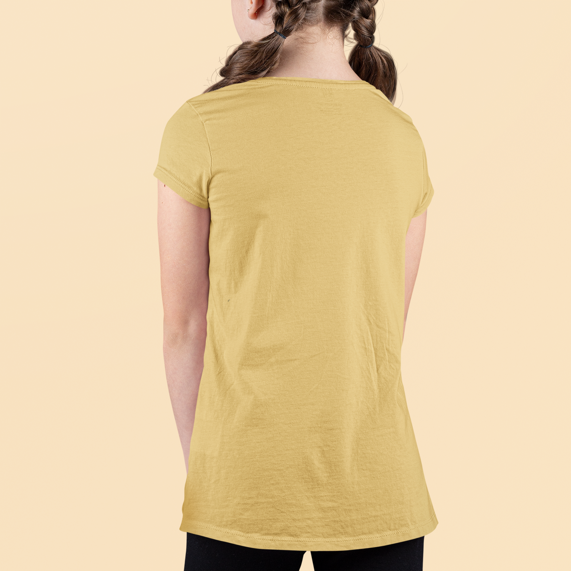 Girls's Plain Light Gold Crew Neck T-Shirt