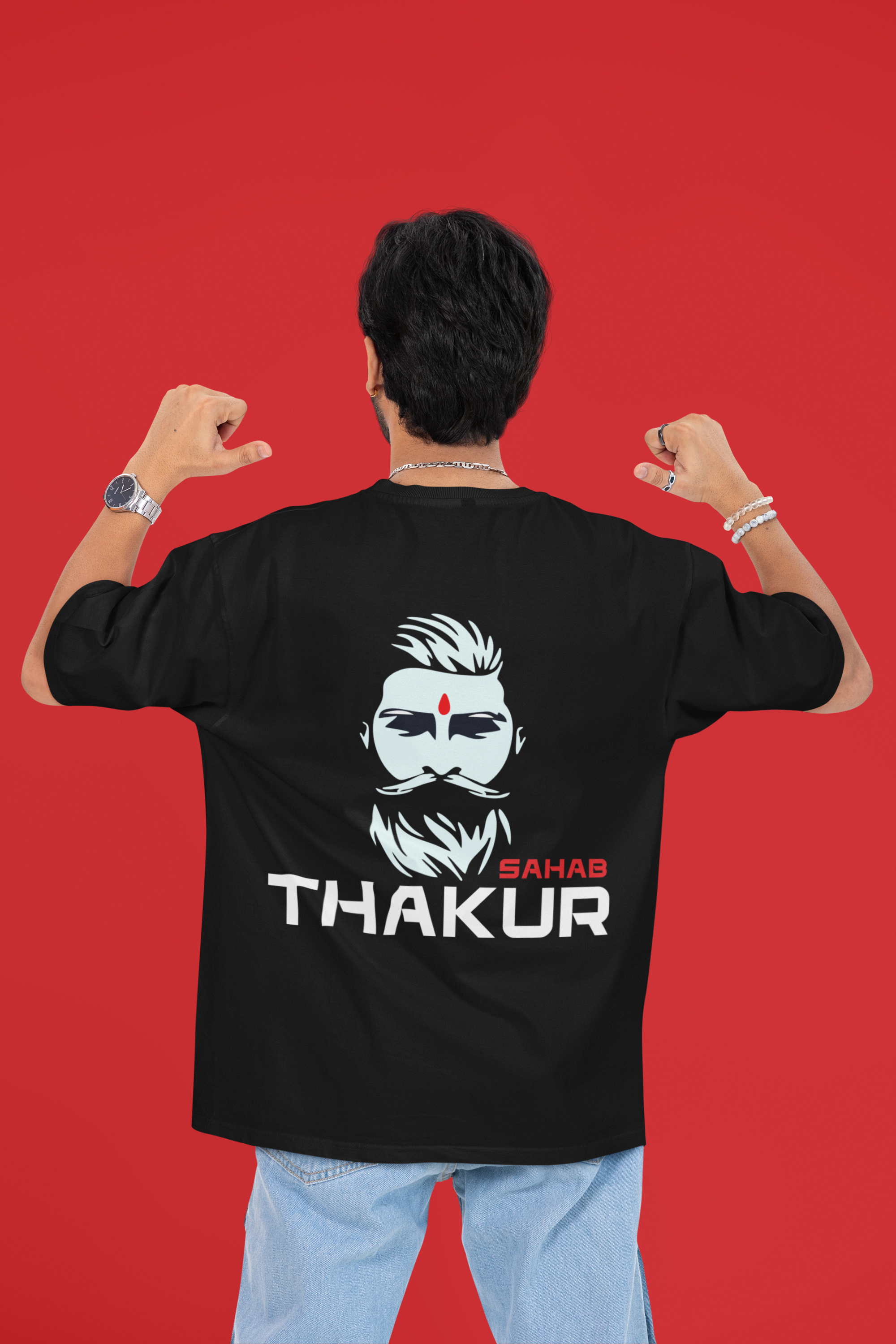 Custom T-Shirt for Men Color Black THAKUR BACK Oversize