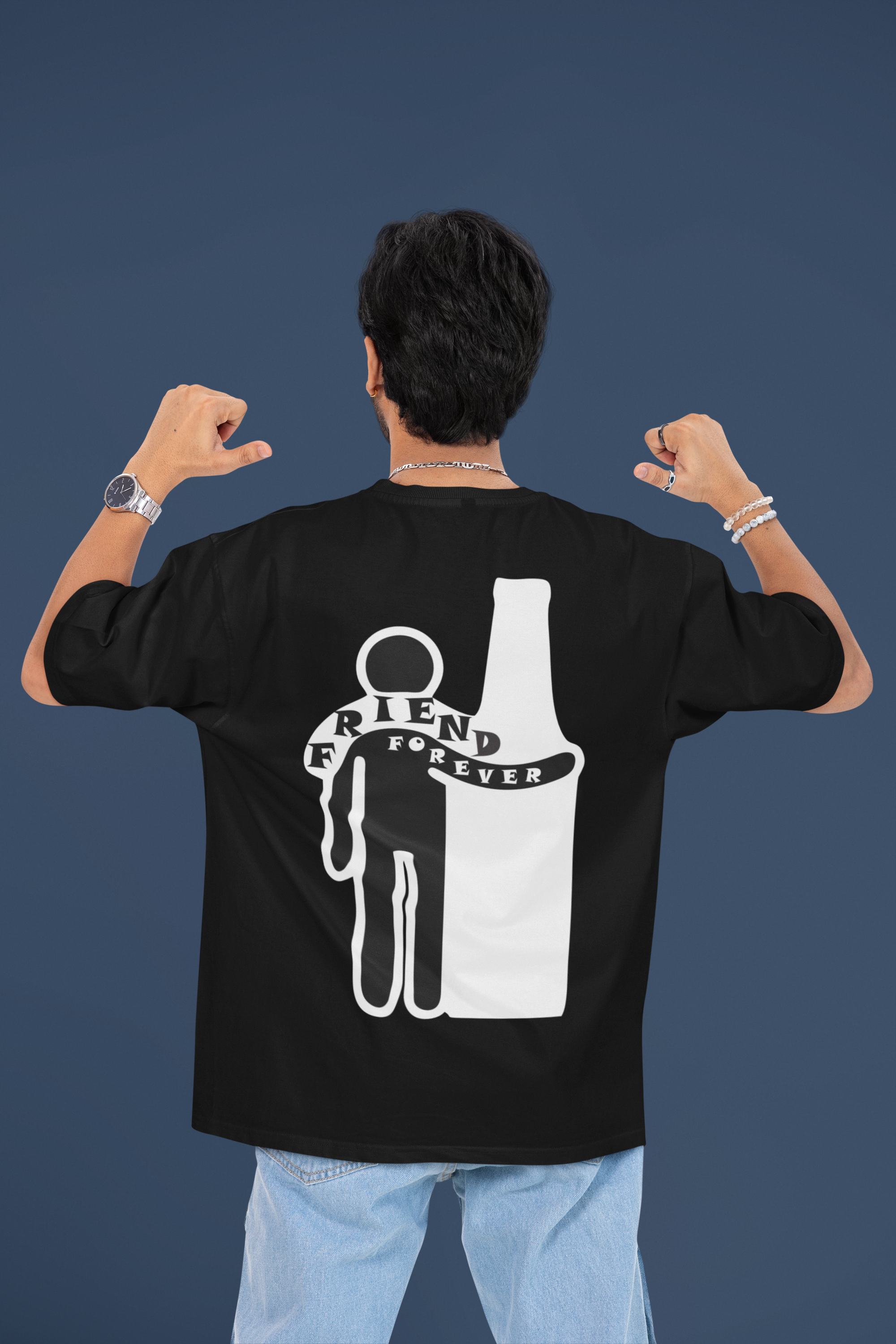 Custom T-Shirt for Men Black With Friends Forever Back Oversize