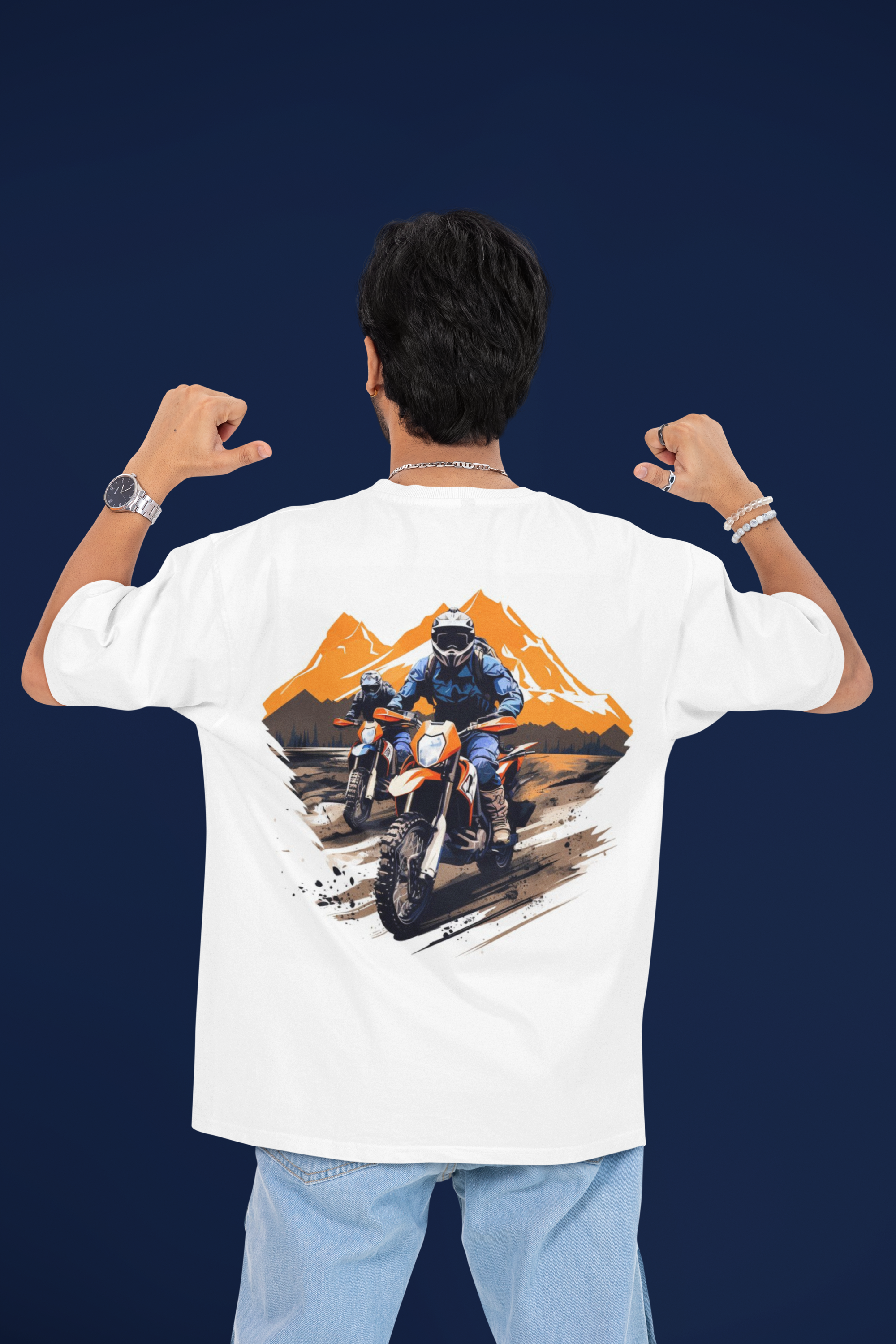 Custom T-Shirt for Men Color WHITE MUD RACER BACK Oversize