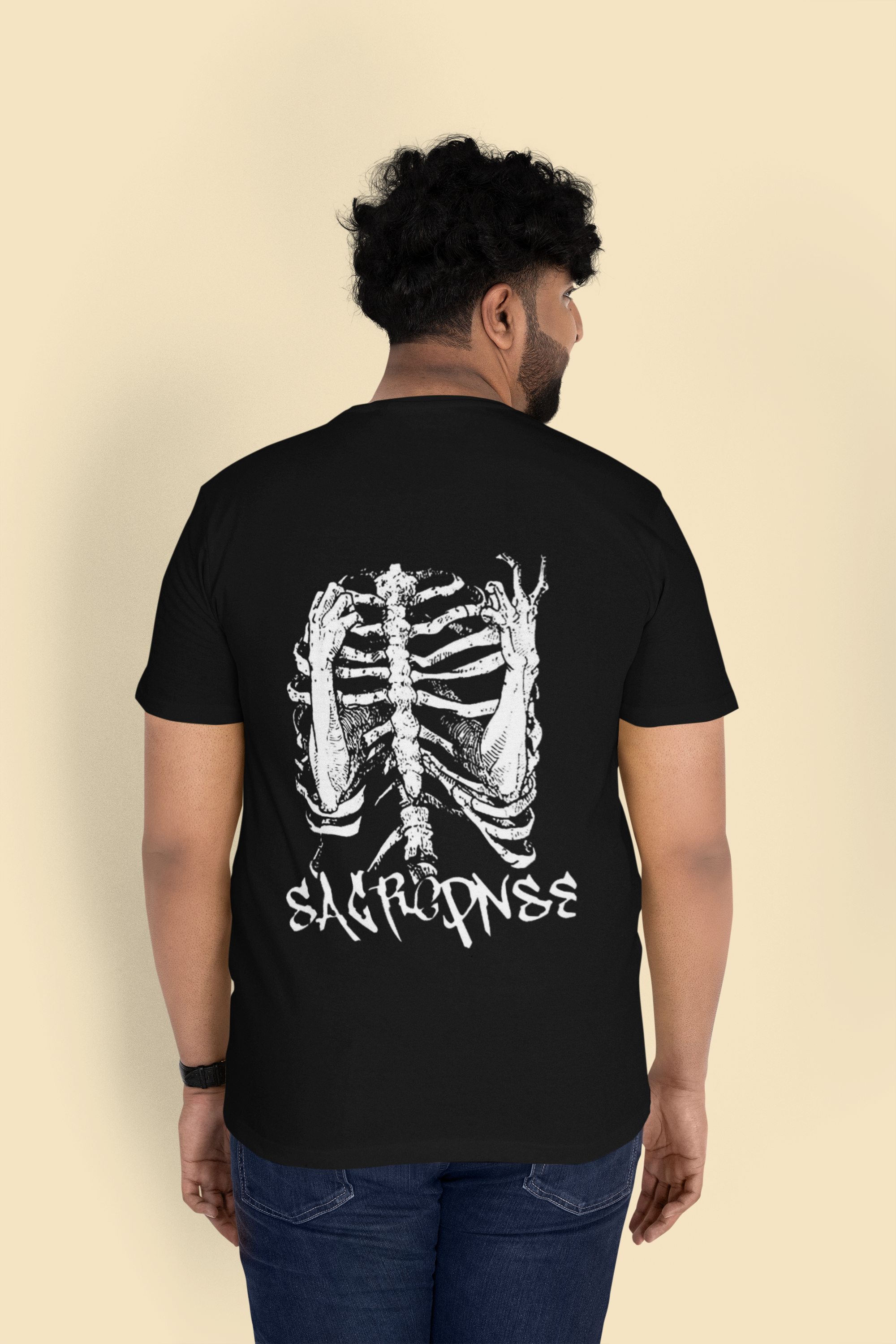 Custom T-Shirt for Men Color Black Skeleton RIBS BACK Oversize