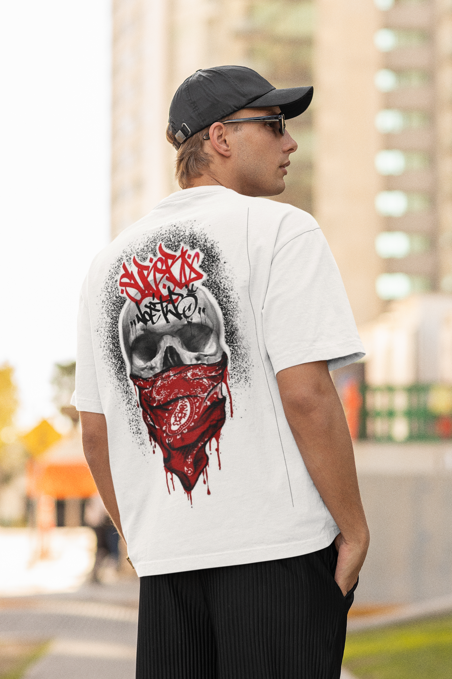 Custom T-Shirt for Men Color WHITE SKULL MASK BACK Oversize