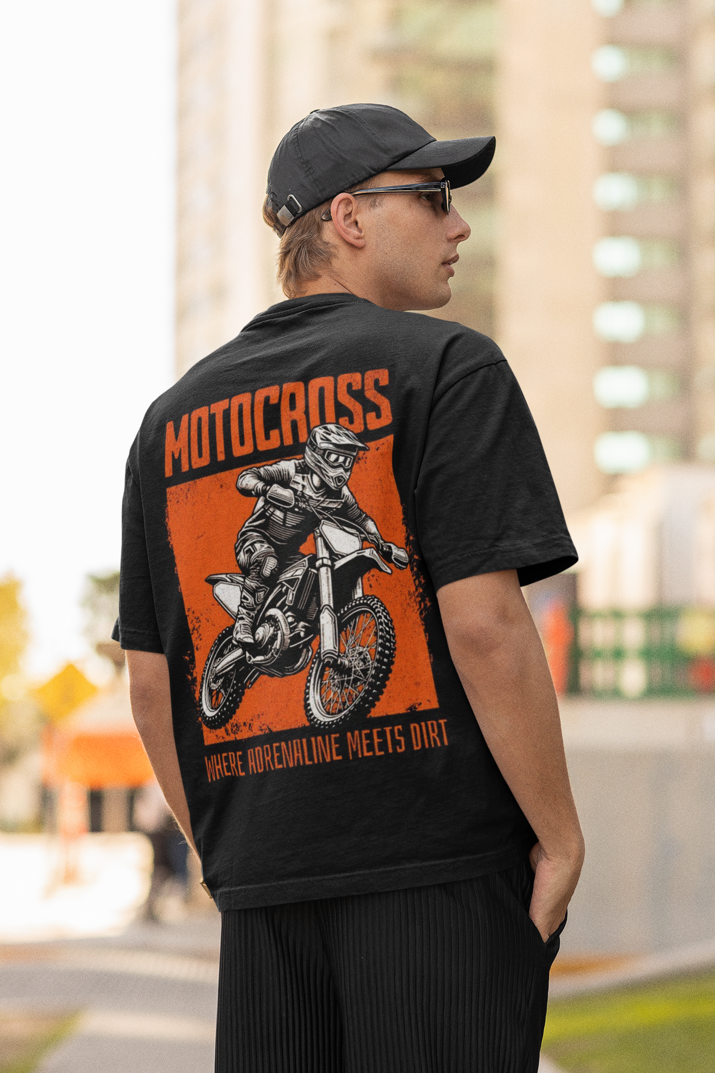 Custom T-Shirt for Men Color Black MOTOCROSS TEXT Oversize