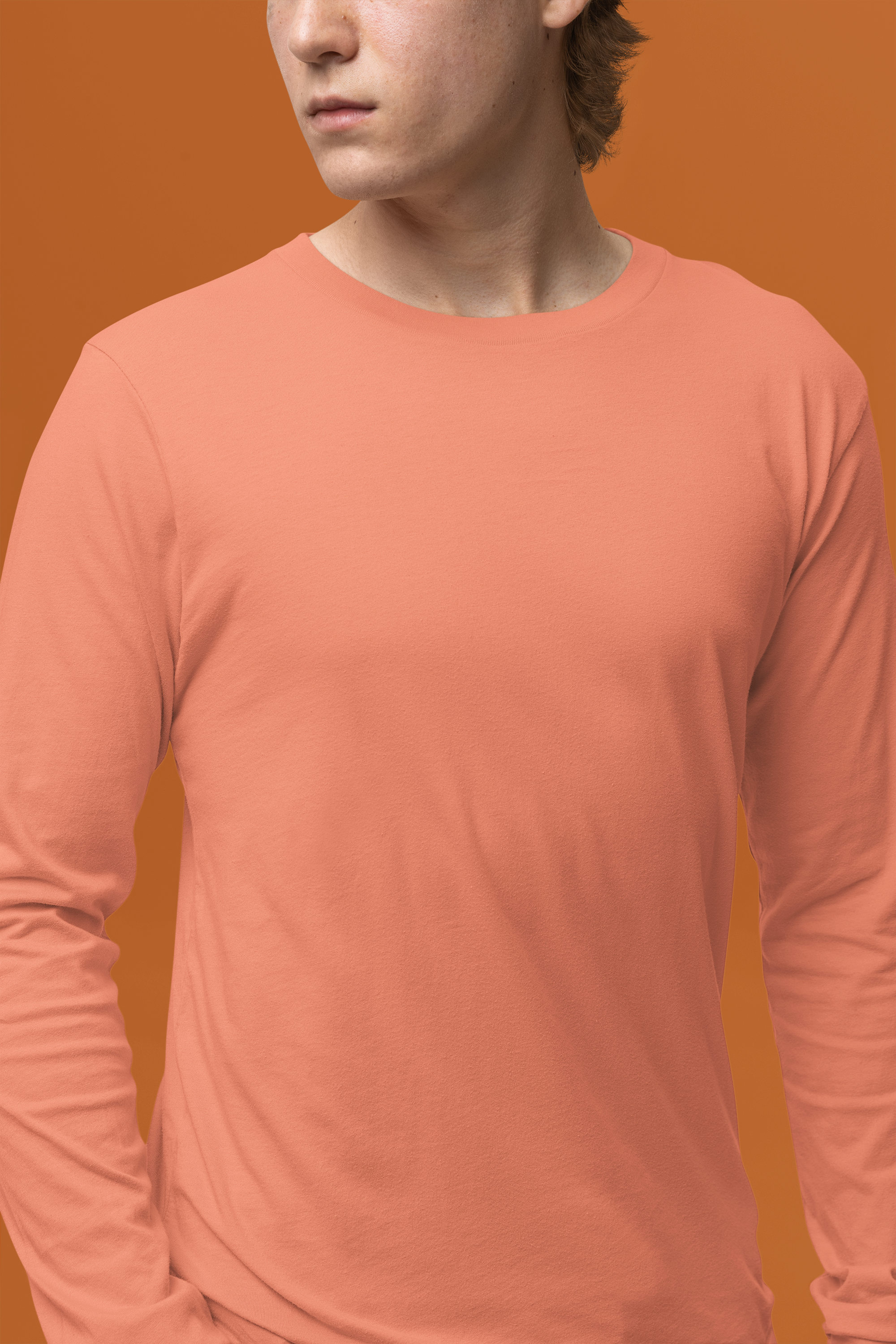 Men's Plain Blushing PEACH Full Sleeves Crew Neck T-Shirt