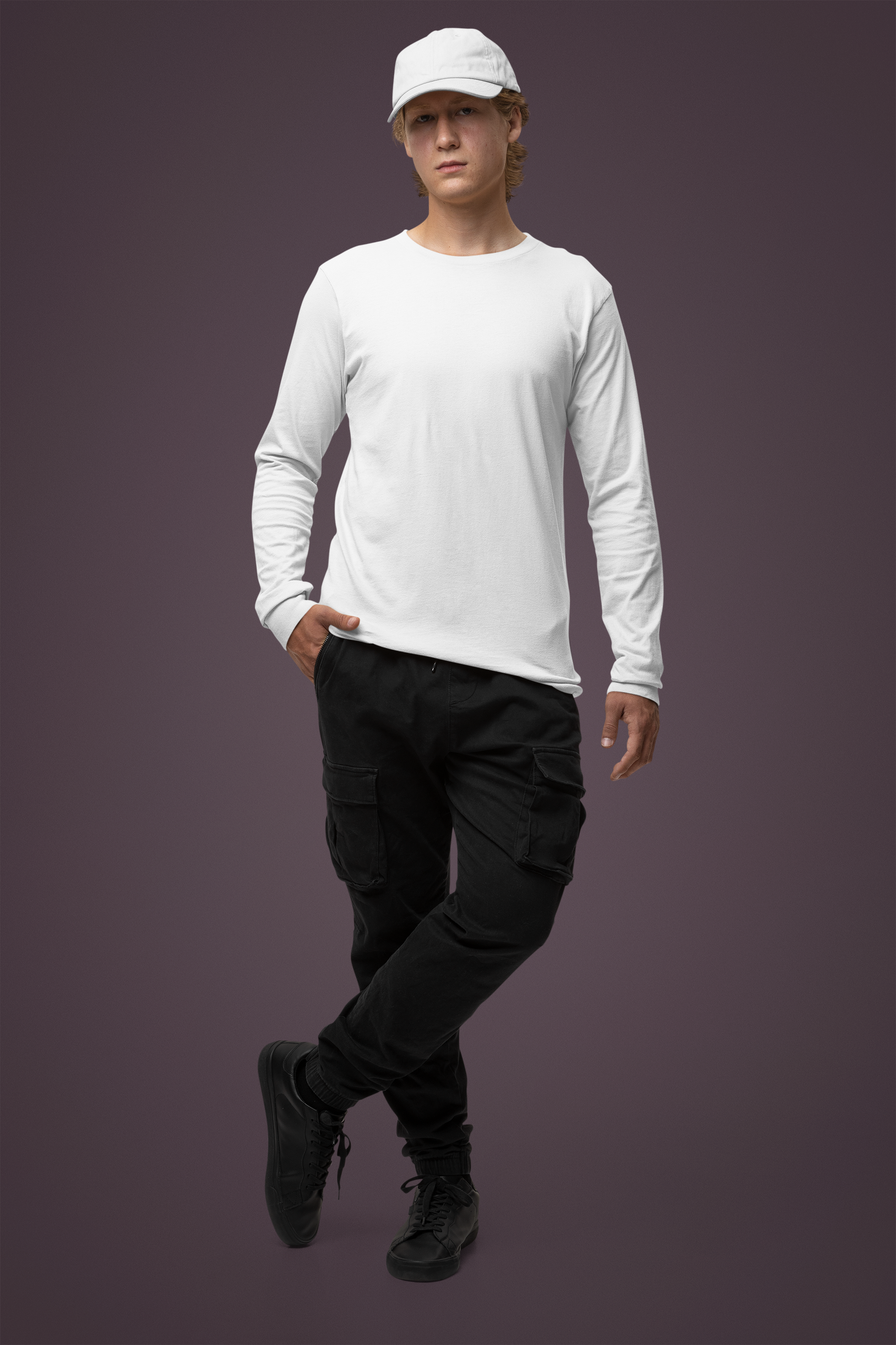 Men's Plain OFF WHITE Full Sleeves Crew Neck T-Shirt