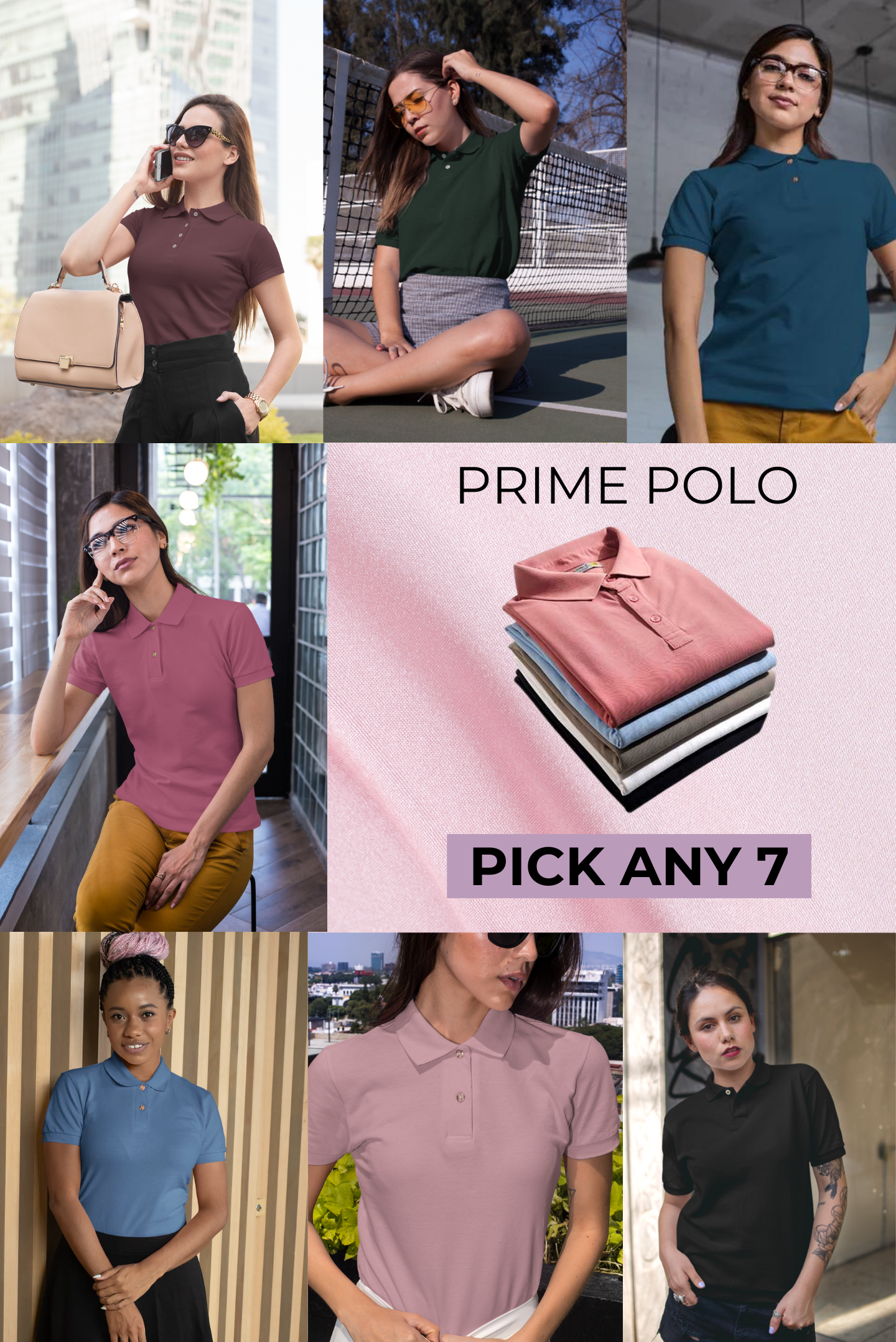 Pack of 7 Prime Polo T-shirt Women's