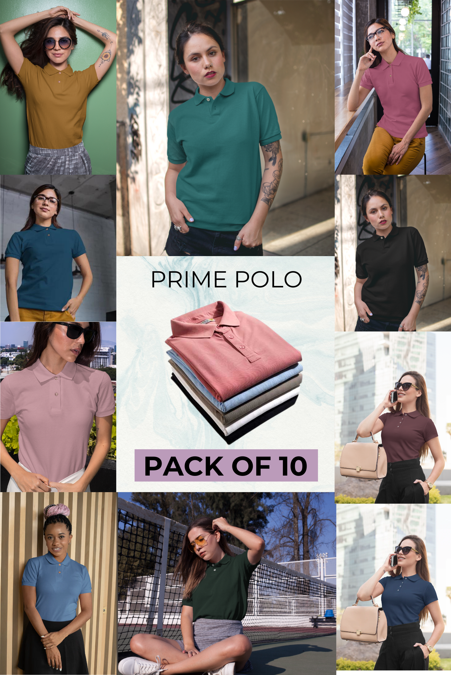 Pack of 10 Prime Polo T-shirt Women's