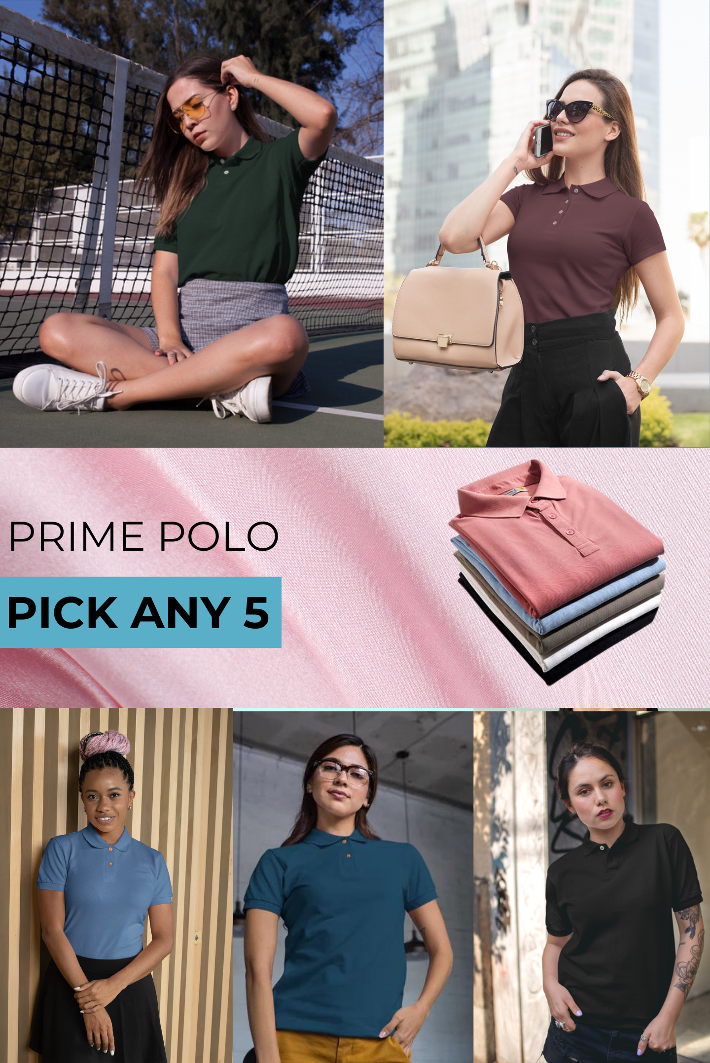 Pack of 5 Prime Polo T-shirt Women's