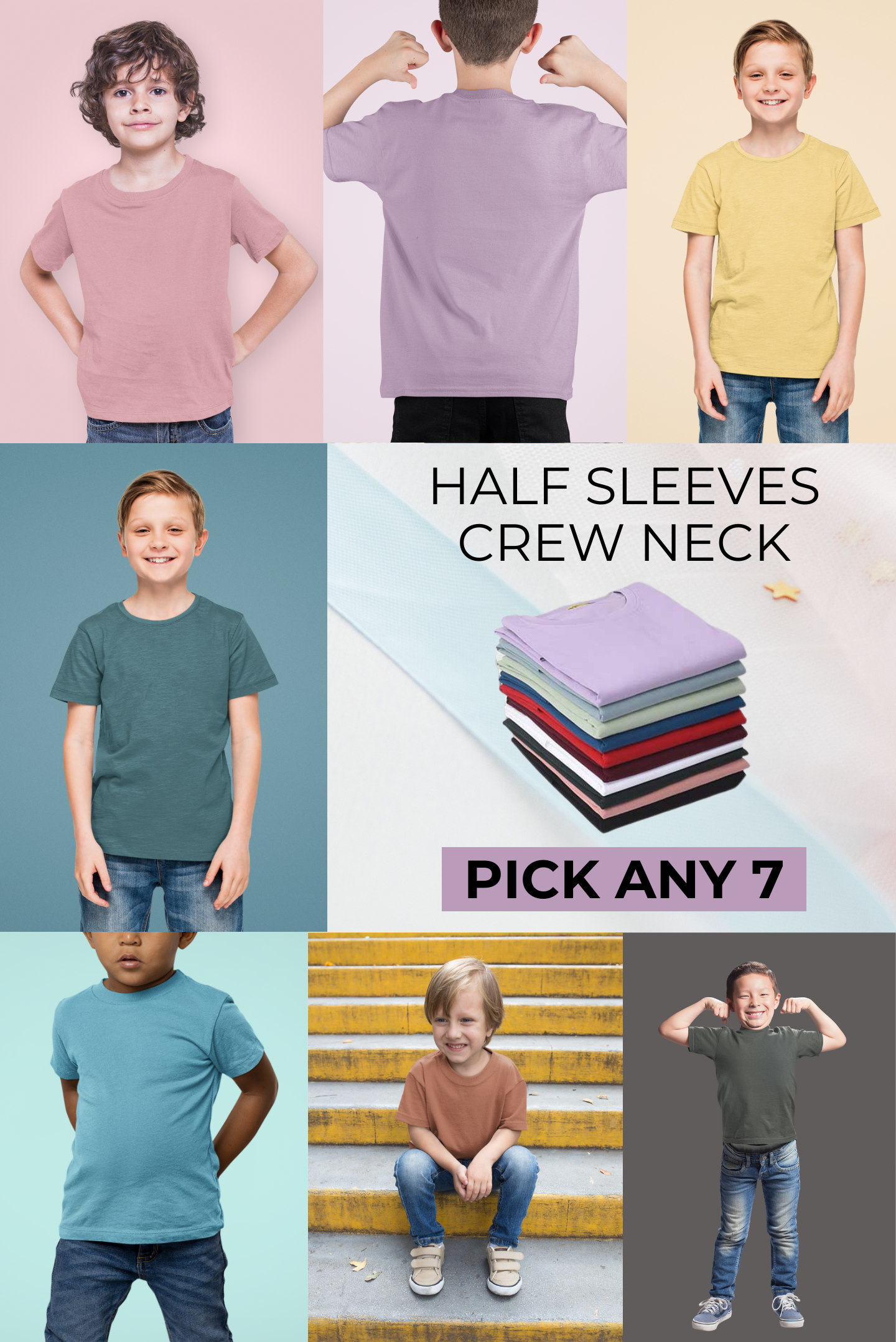 Boy's Pack of 7 Crew Neck Tshirt