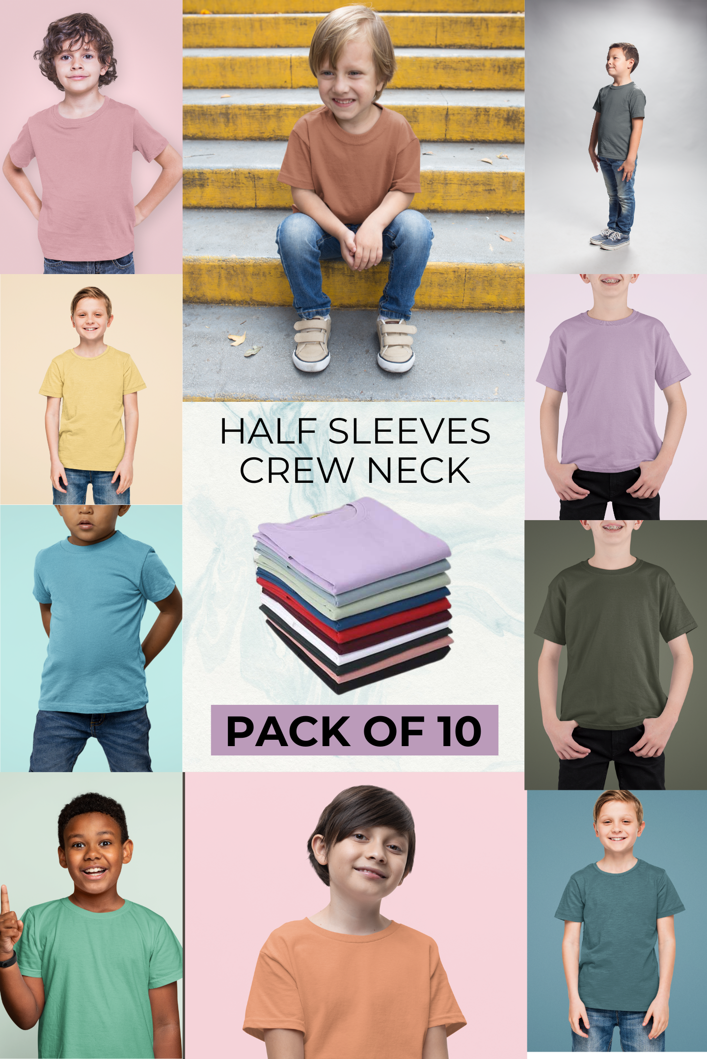 Boy's Pack of 10 Crew Neck Tshirt