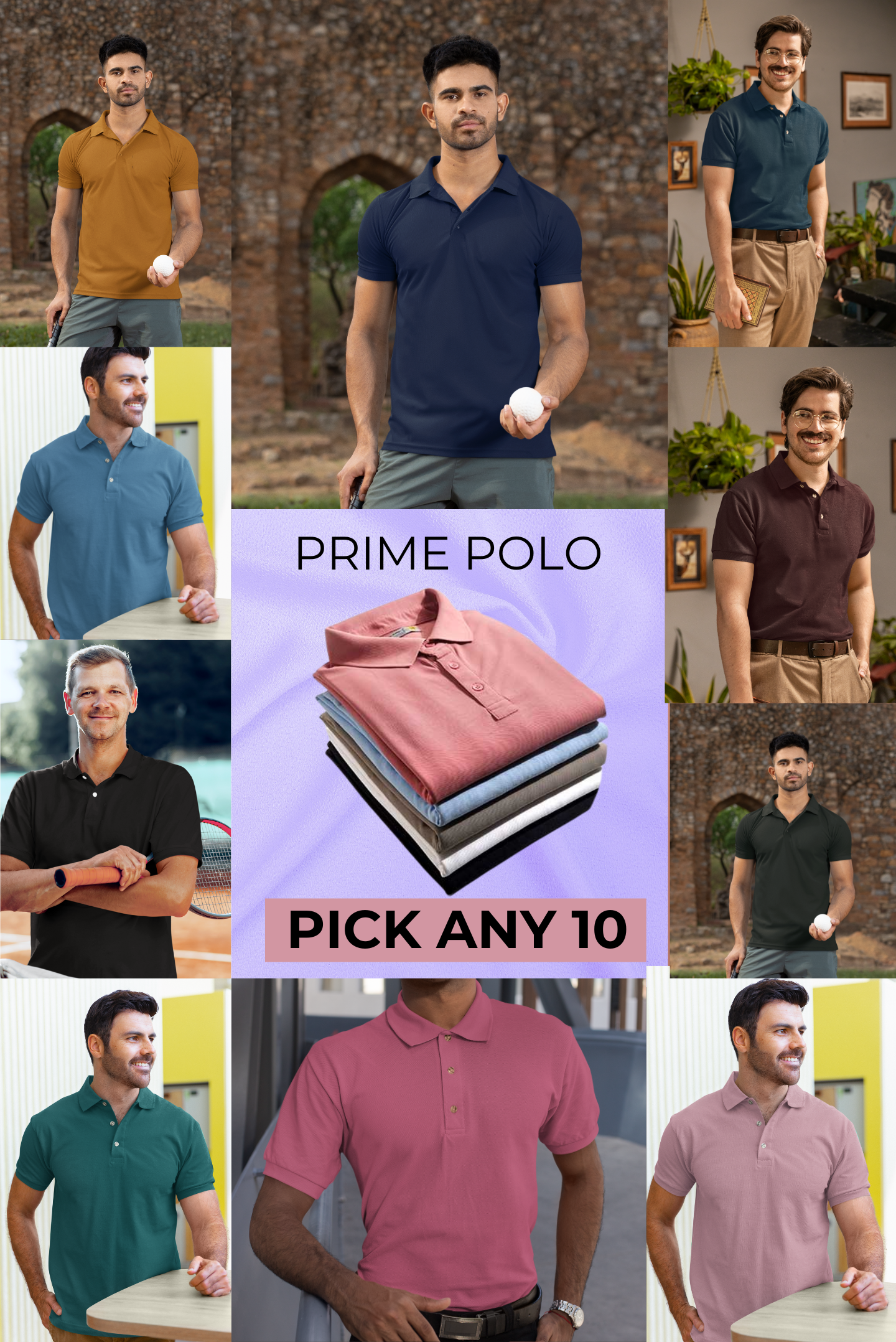 Pack of 10 Prime Polo T-shirt Men's