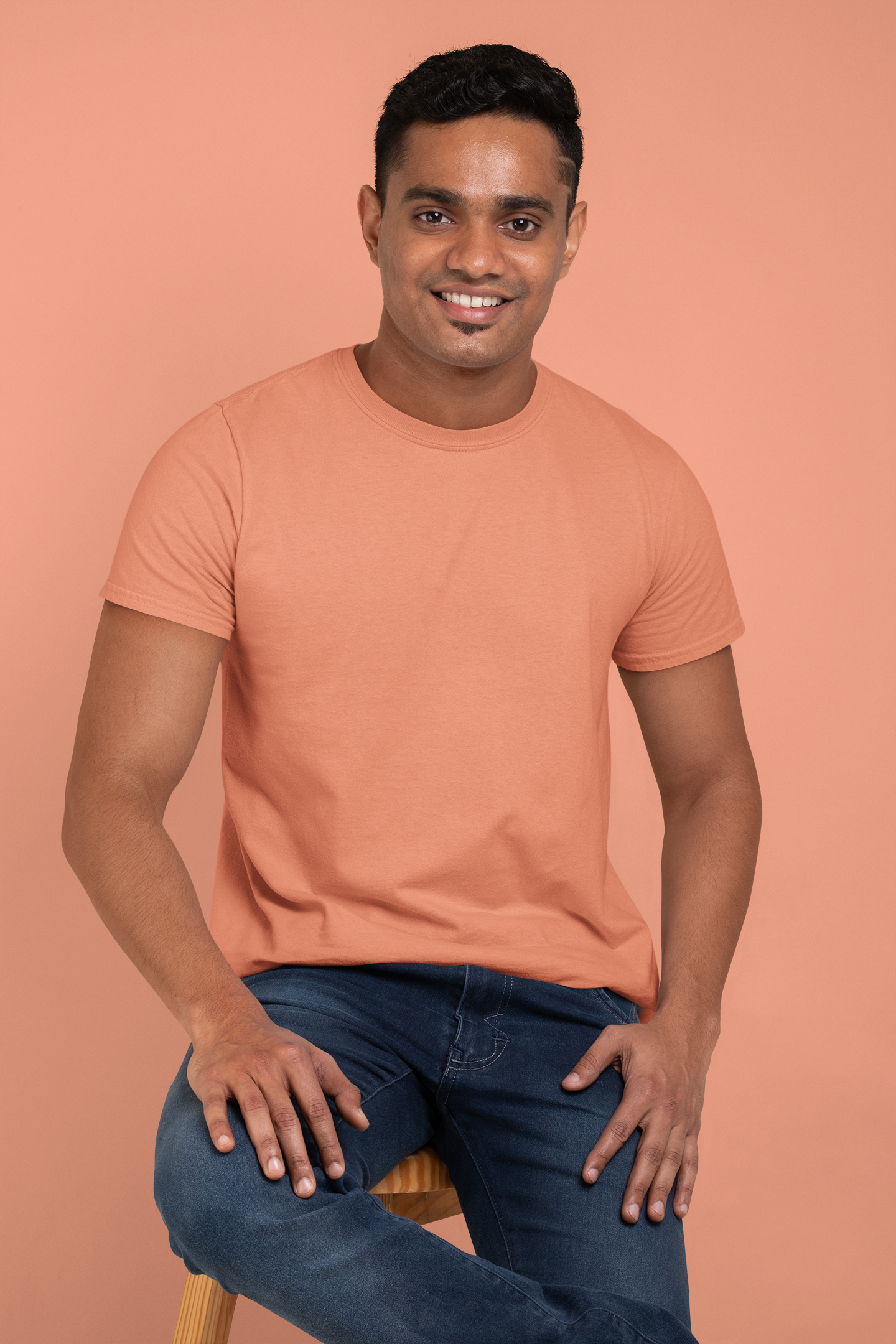 Plain Blushing Peach Crew Neck T-Shirt Men