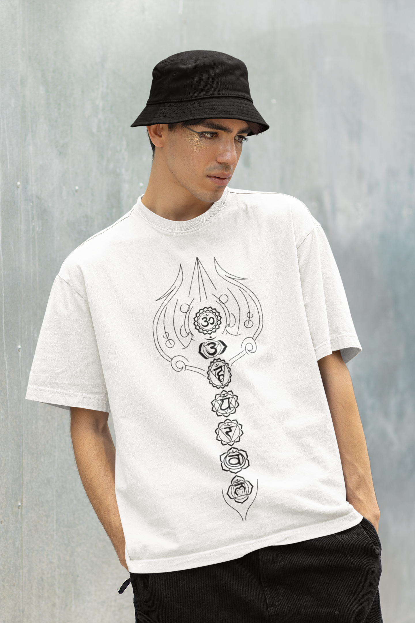 White Oversized T-Shirt for Men – Black Front Design