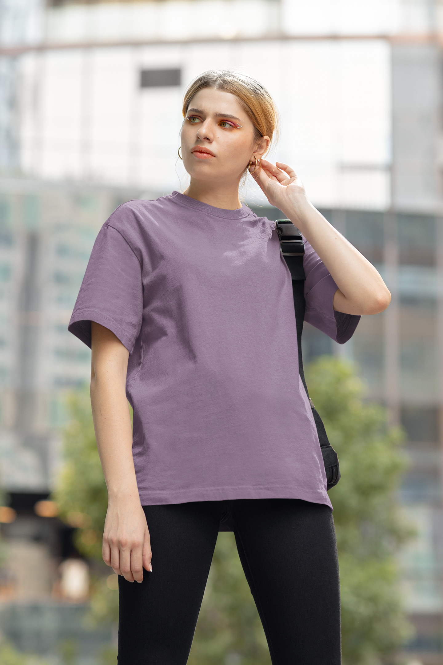 Women's Faded Purple Plain Oversize T-Shirt