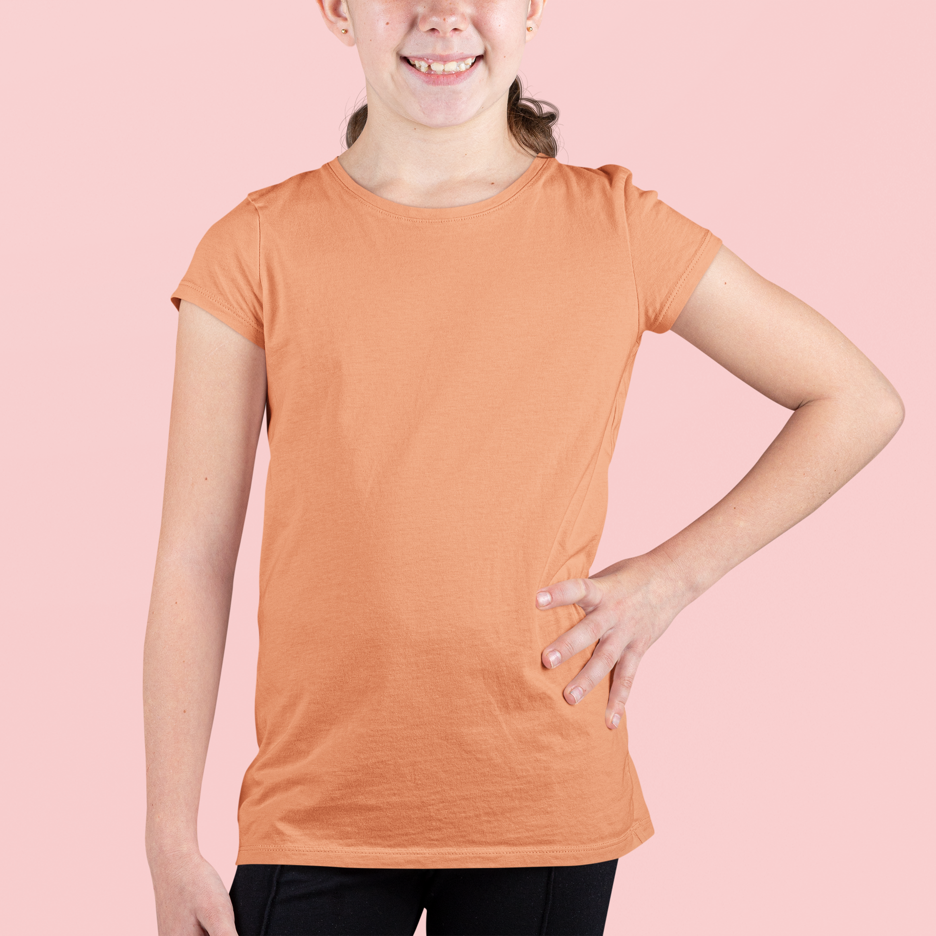 Girls's Plain Brown Sugar Crew Neck T-Shirt