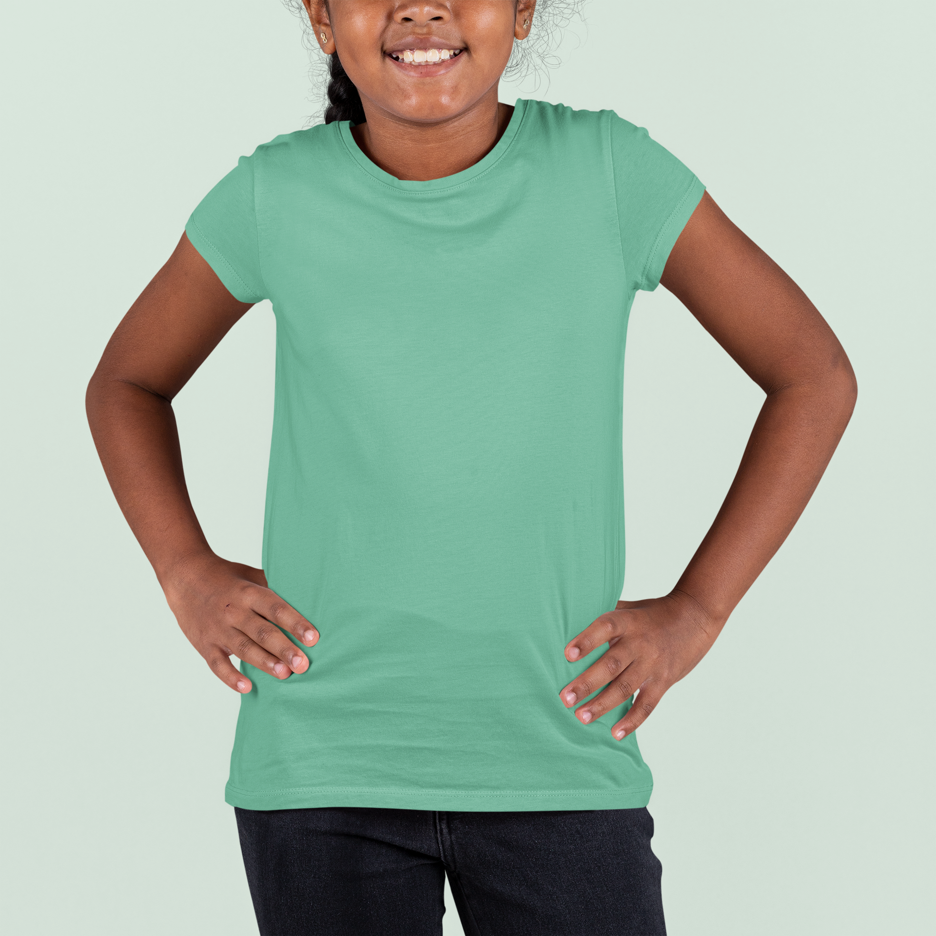 Girl's Plain Bay Leaf Crew Neck T-Shirt