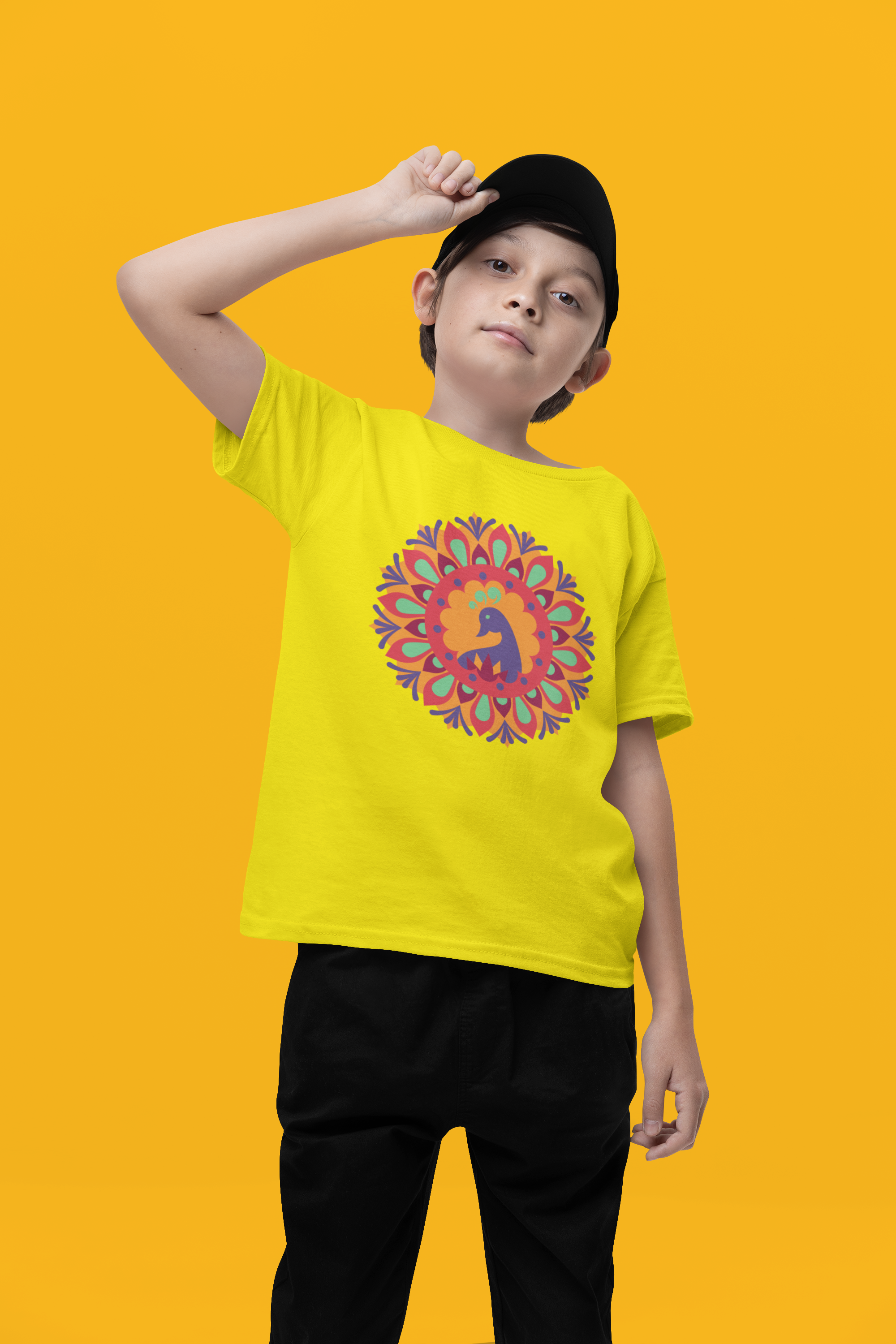 Custom Boy's Lemon Yellow Half Sleeves Crew Neck Diwali T-Shirt