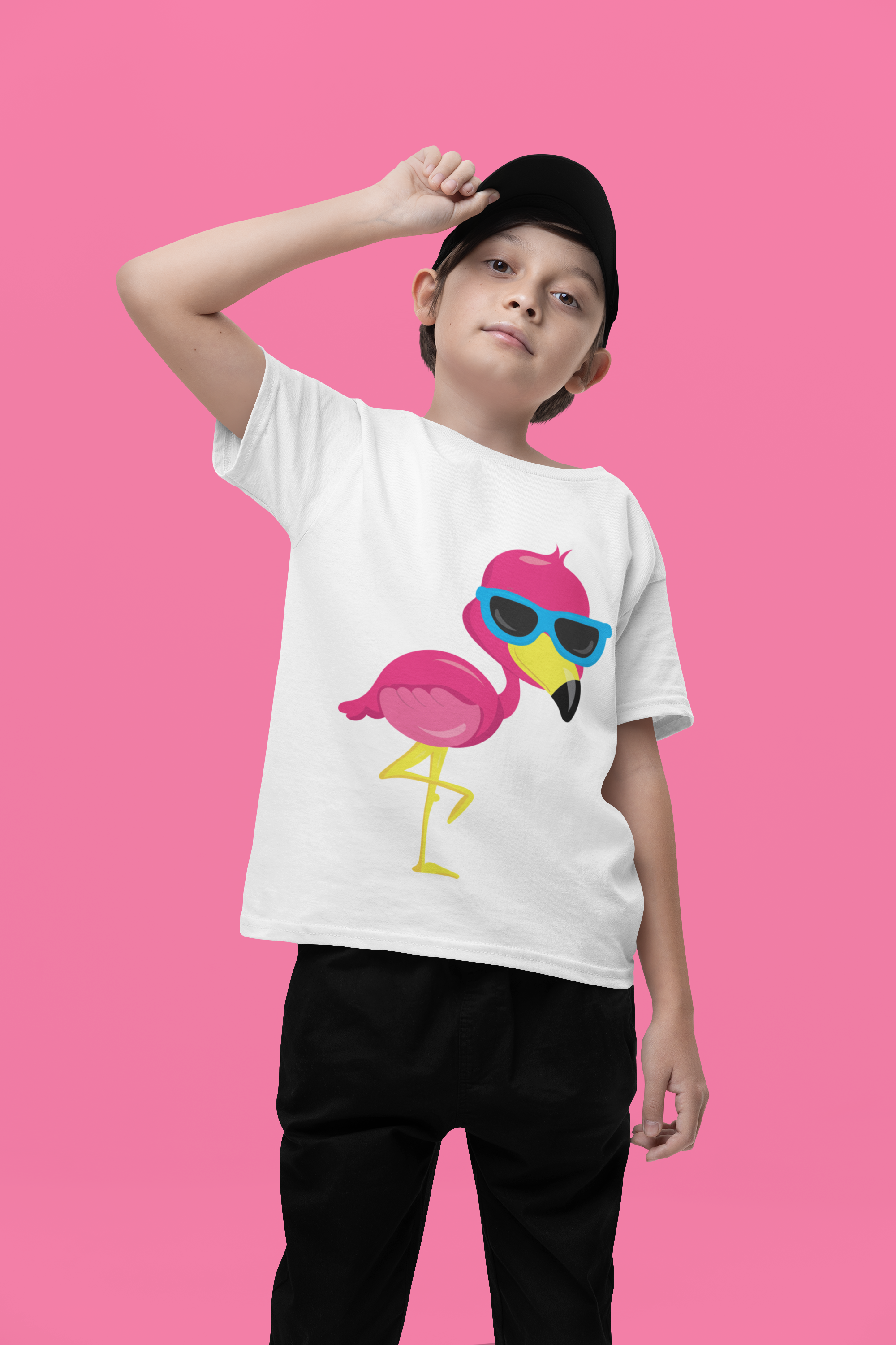 Boy's Off White Half Sleeves Crew Neck Pink Bird T-Shirt