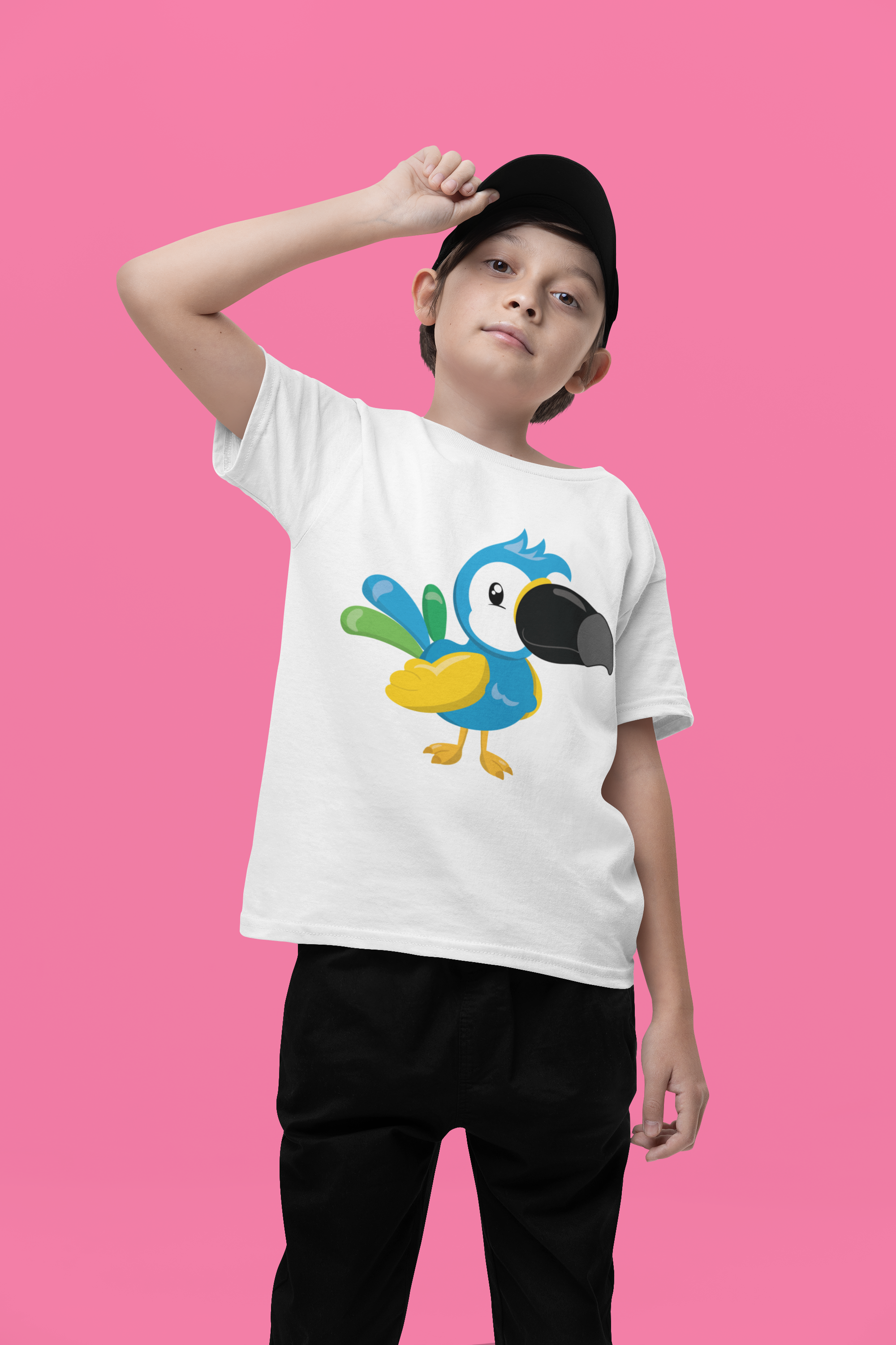 Boy's Off White Half Sleeves Crew Neck Light Blue Bird T-Shirt