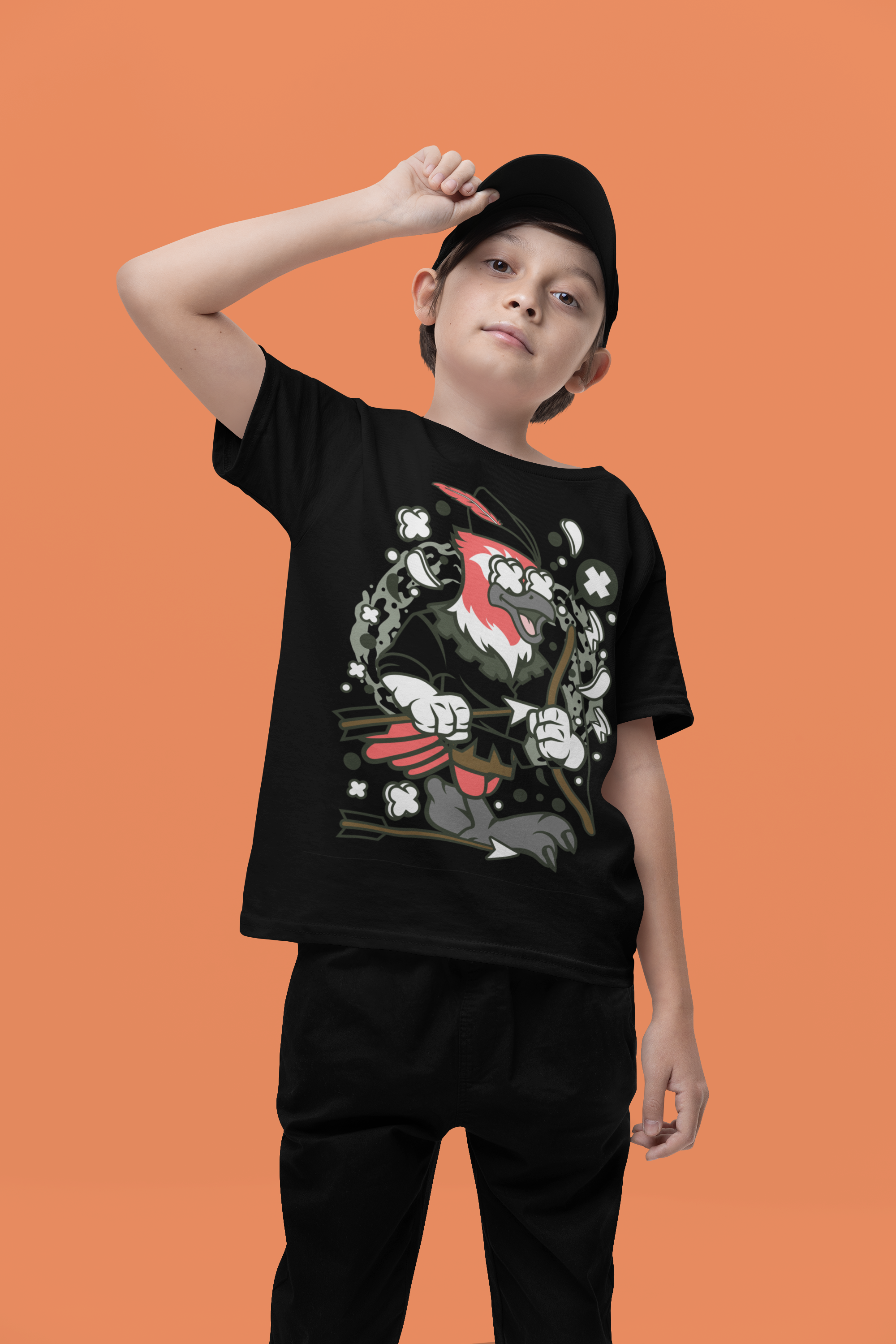 Boy's Black Bird Half Sleeves Crew Neck T-Shirt