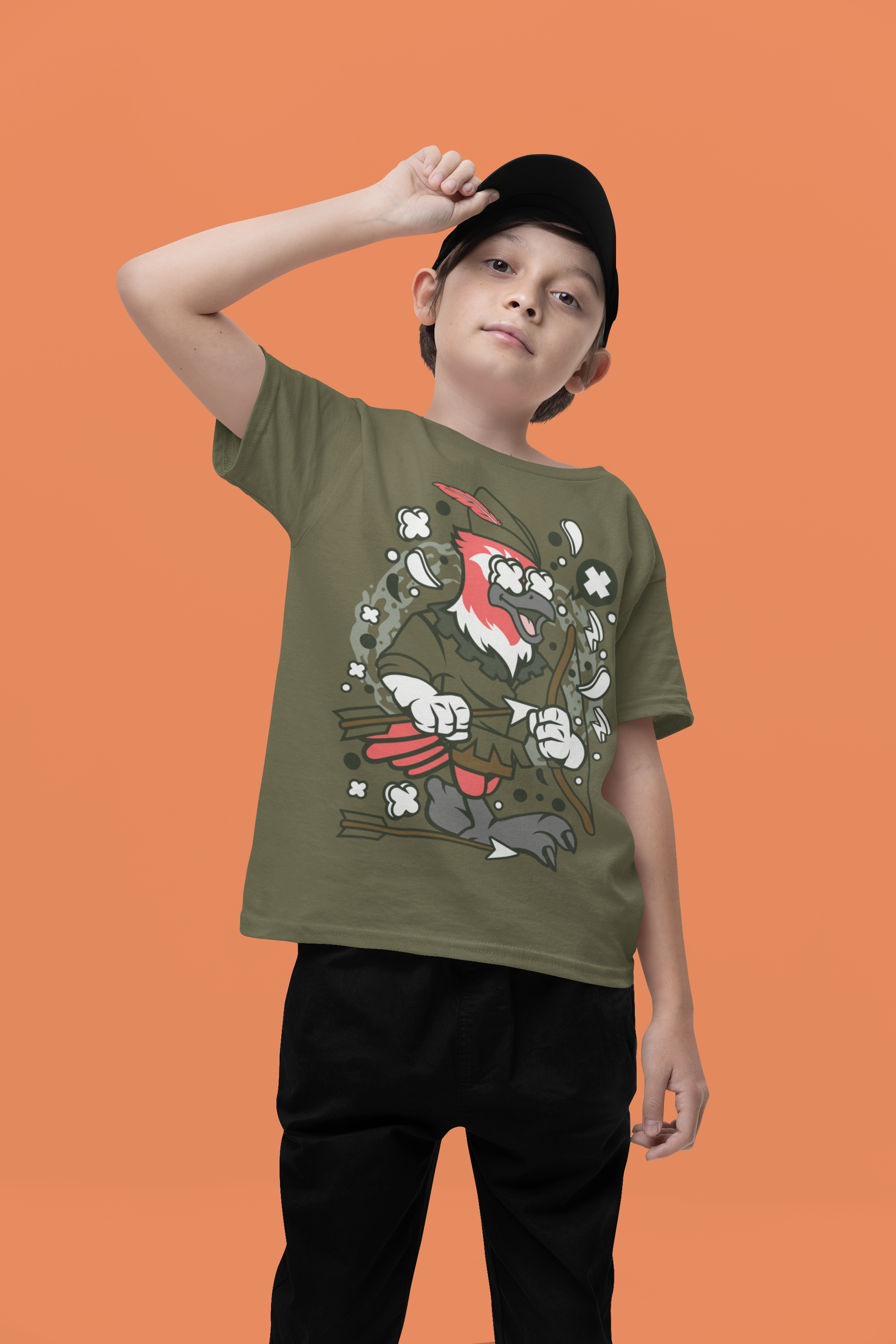 Boy's Custom Sage Grey Crew Neck Bird T-Shirt