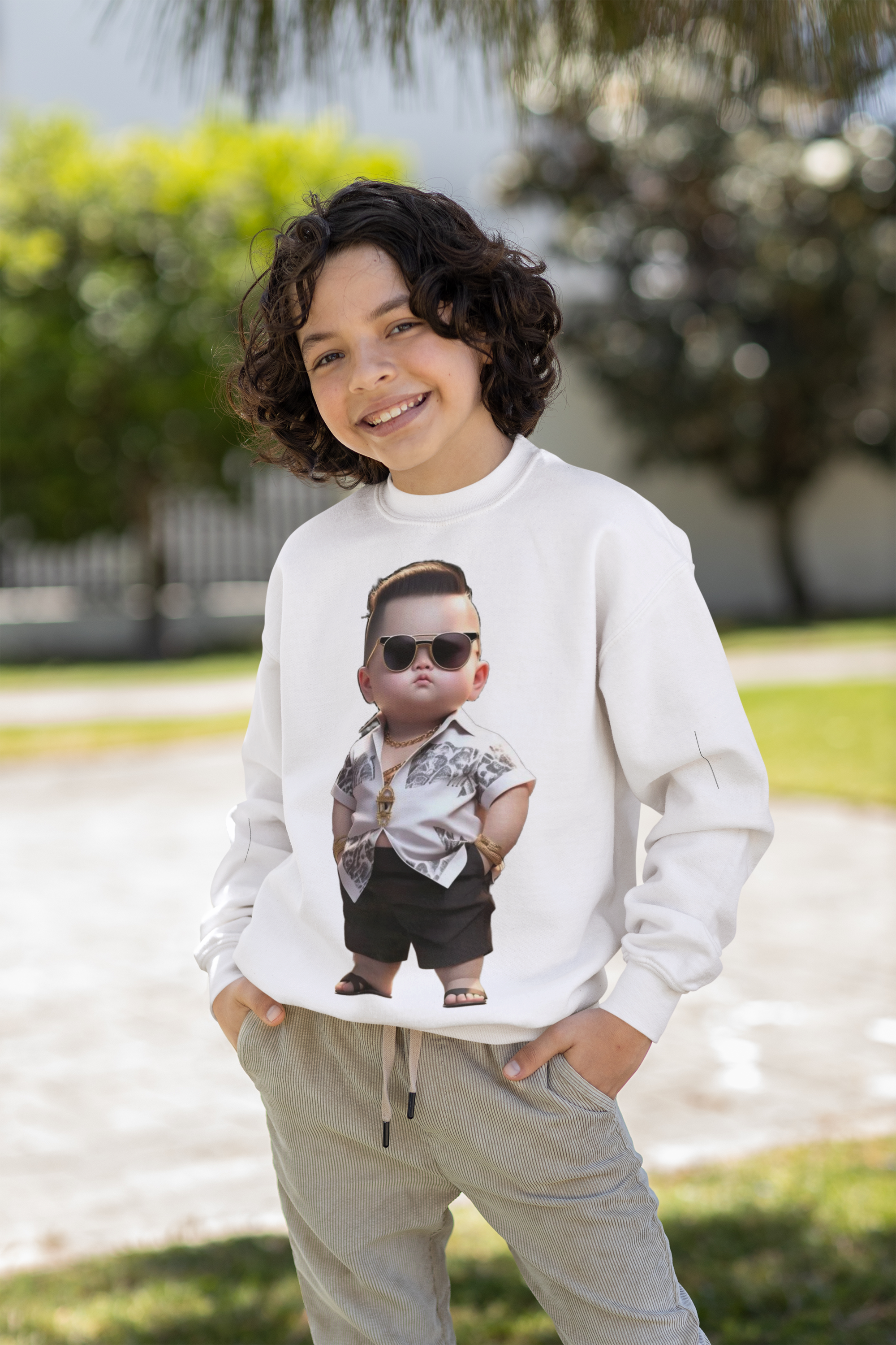 KID's Printed White Sweatshirt