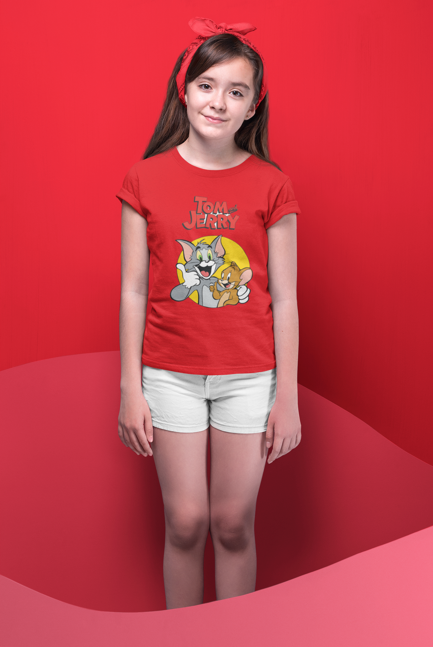 TOM JERRY Girl's Dark RED Crew Neck Custom T-Shirt