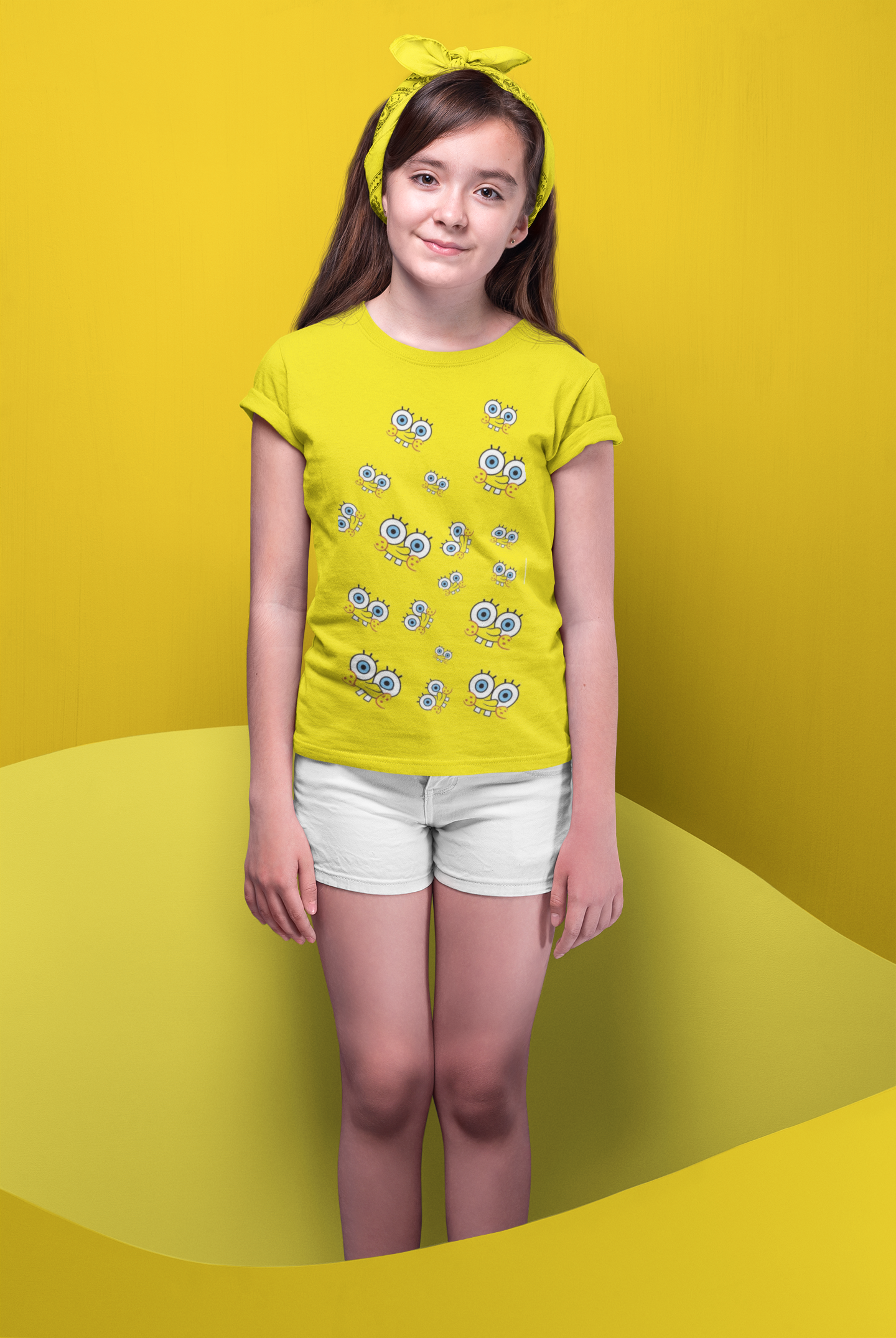 Spongebob Girl's Lemon Yellow Crew Neck Custom T-Shirt