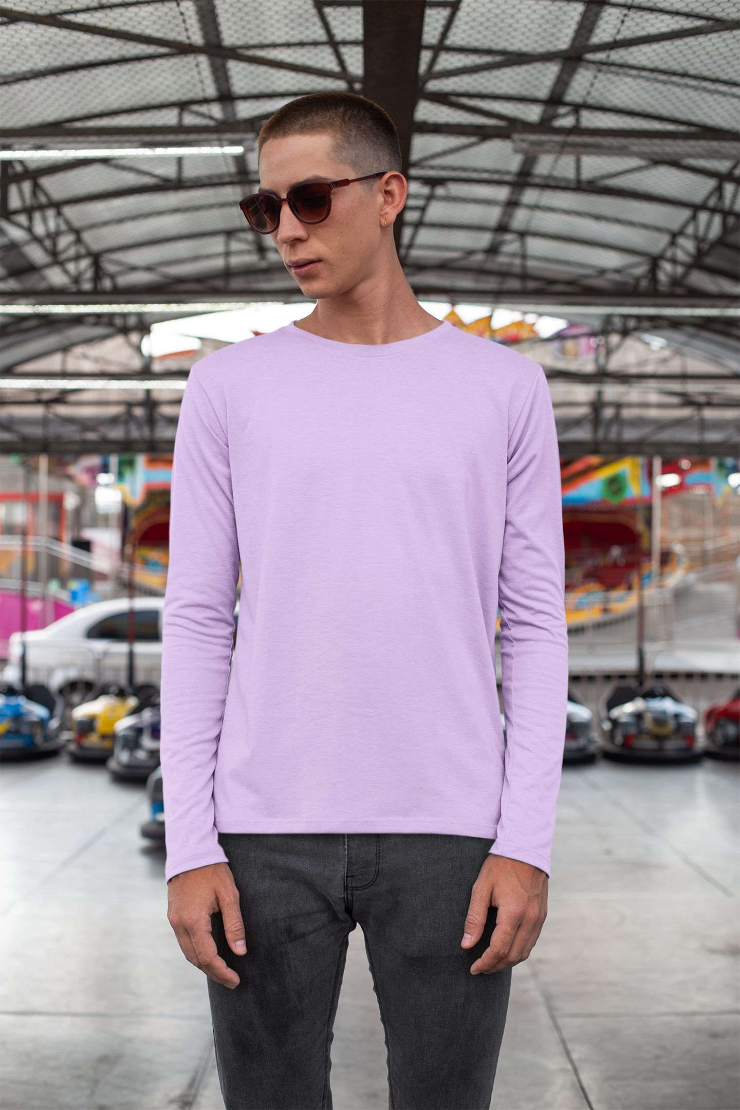 Men's Plain Wisteria Lavender Full Sleeves Crew Neck T-Shirt