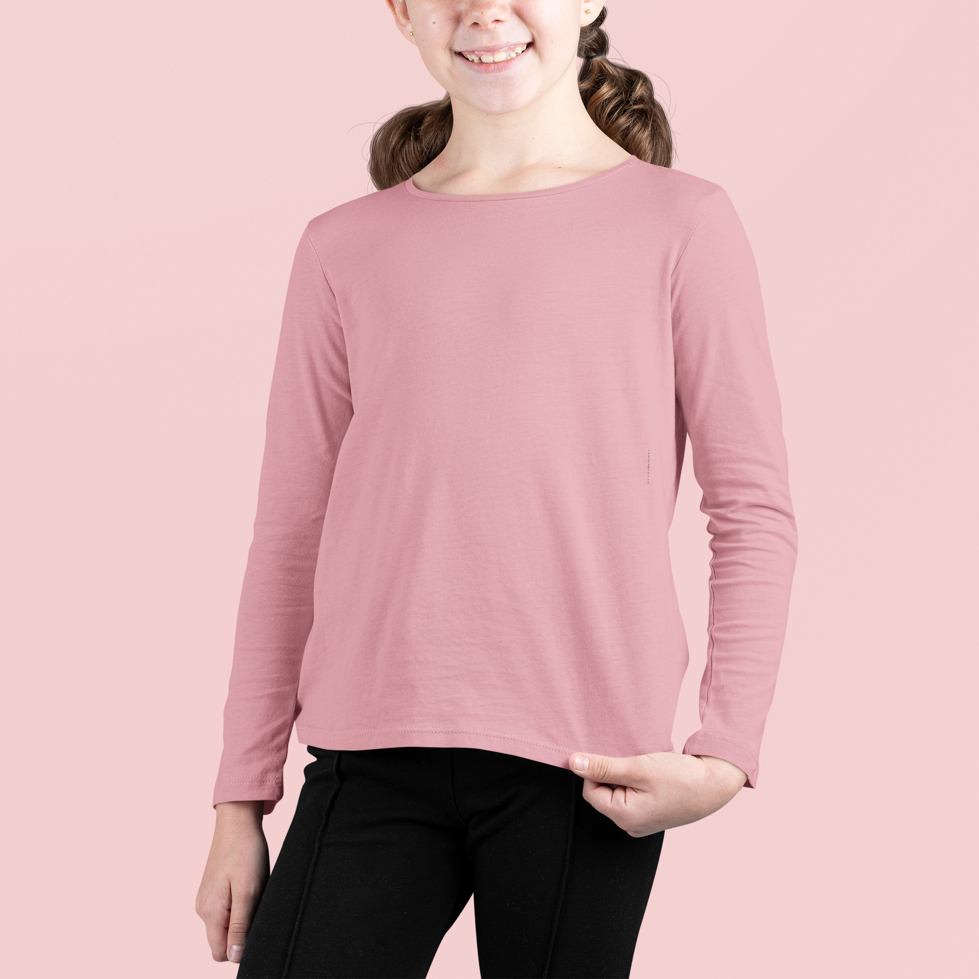 Girl's Plain Daisy Pink Full Sleeves Crew Neck T-Shirt