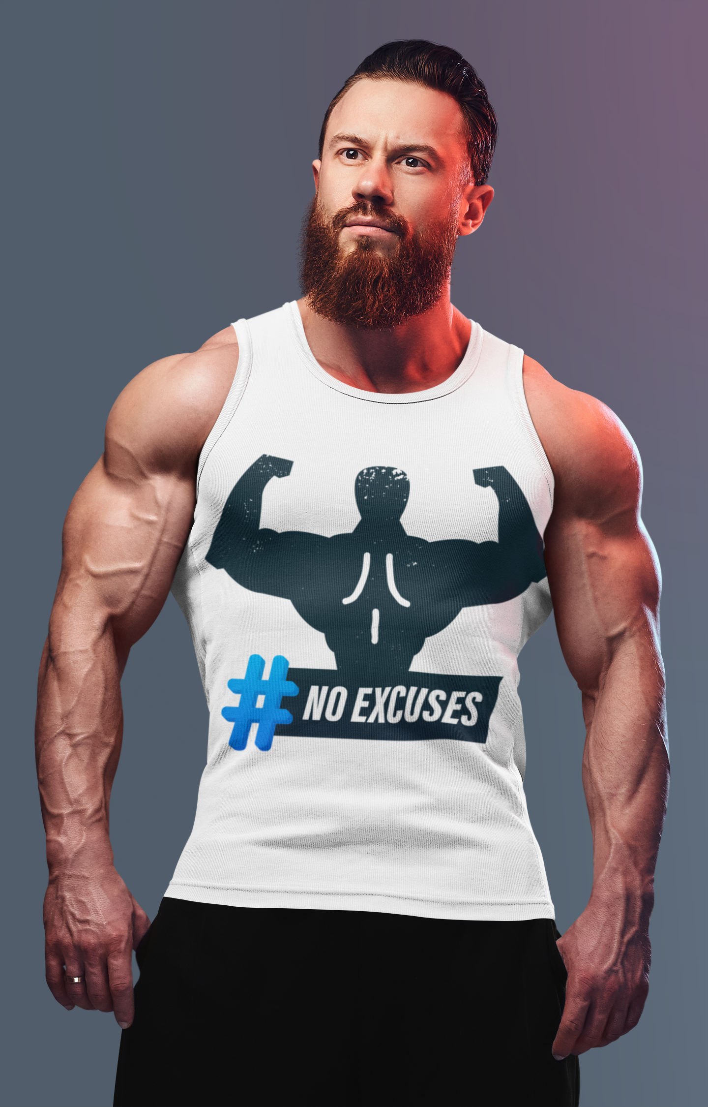 Active Gym Tank Top White NO EXCUSES For Men