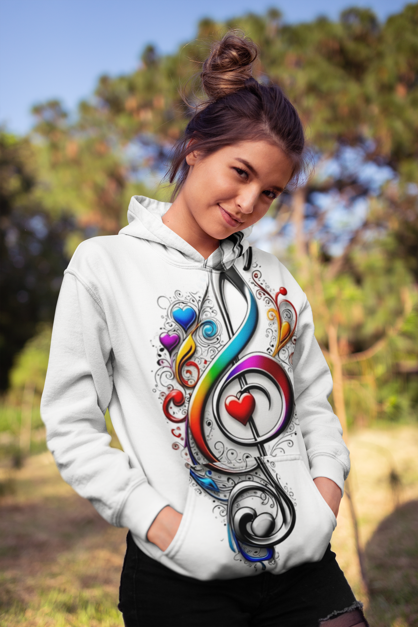 Women’s Print On Demand Hoodies – Full Print MUSIC Design WHITE