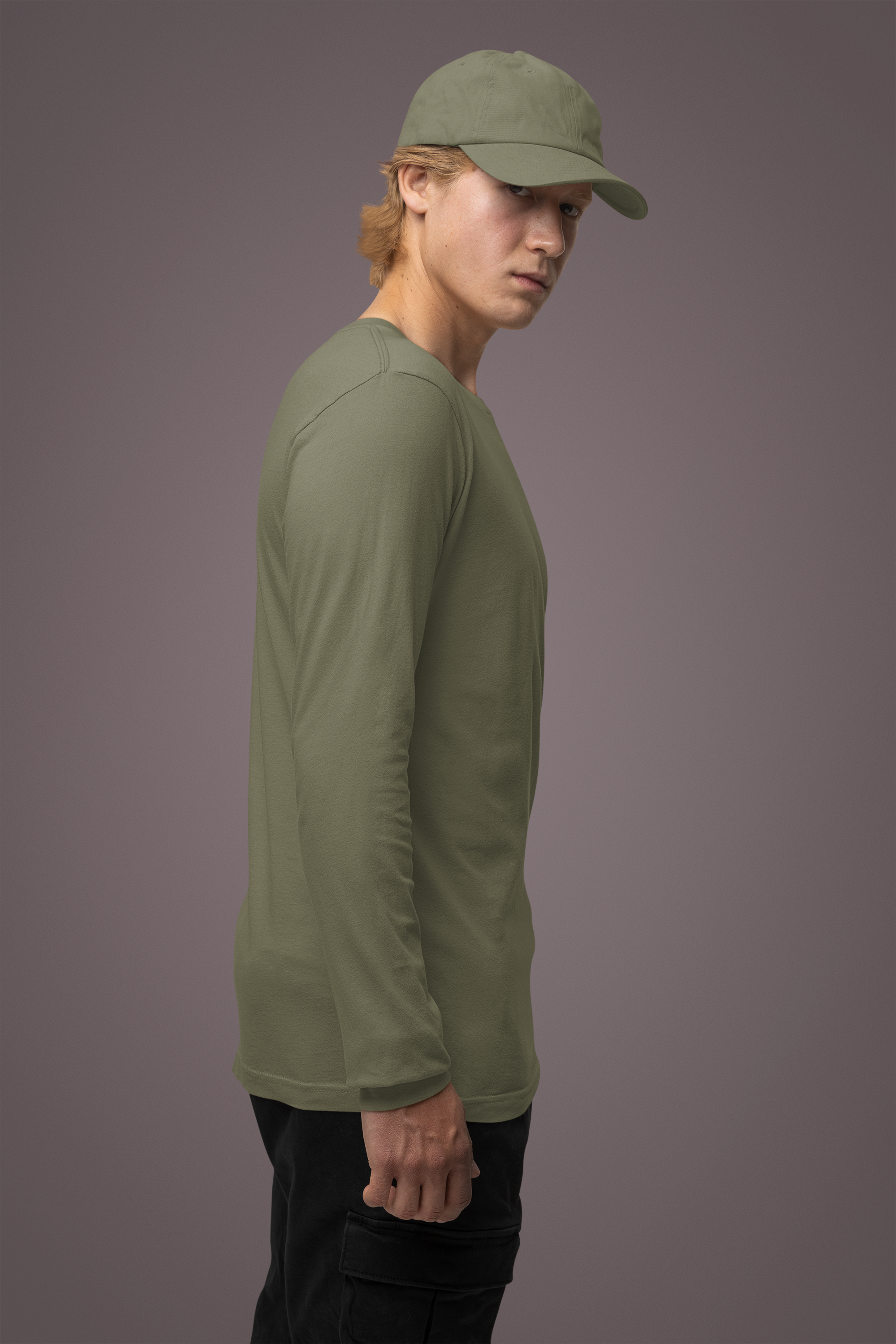 Men's Plain Sage Grey Full Sleeves Crew Neck T-Shirt